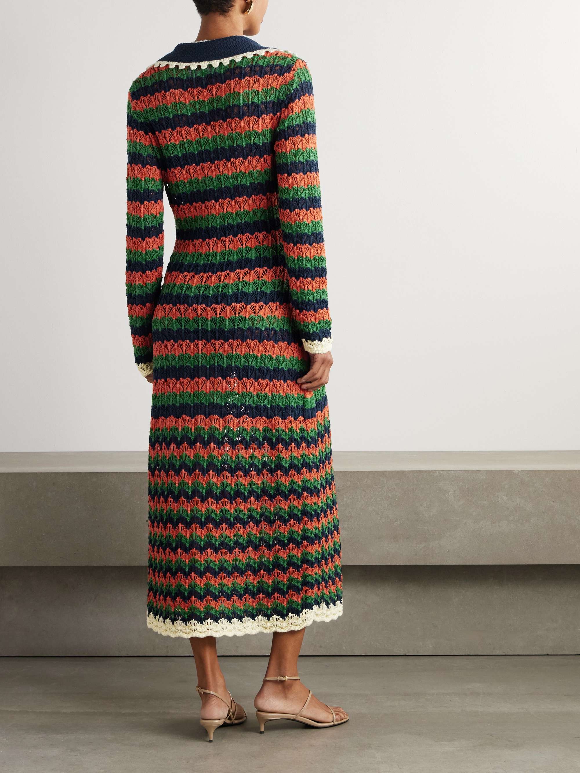 Perry scalloped striped cotton midi dress view