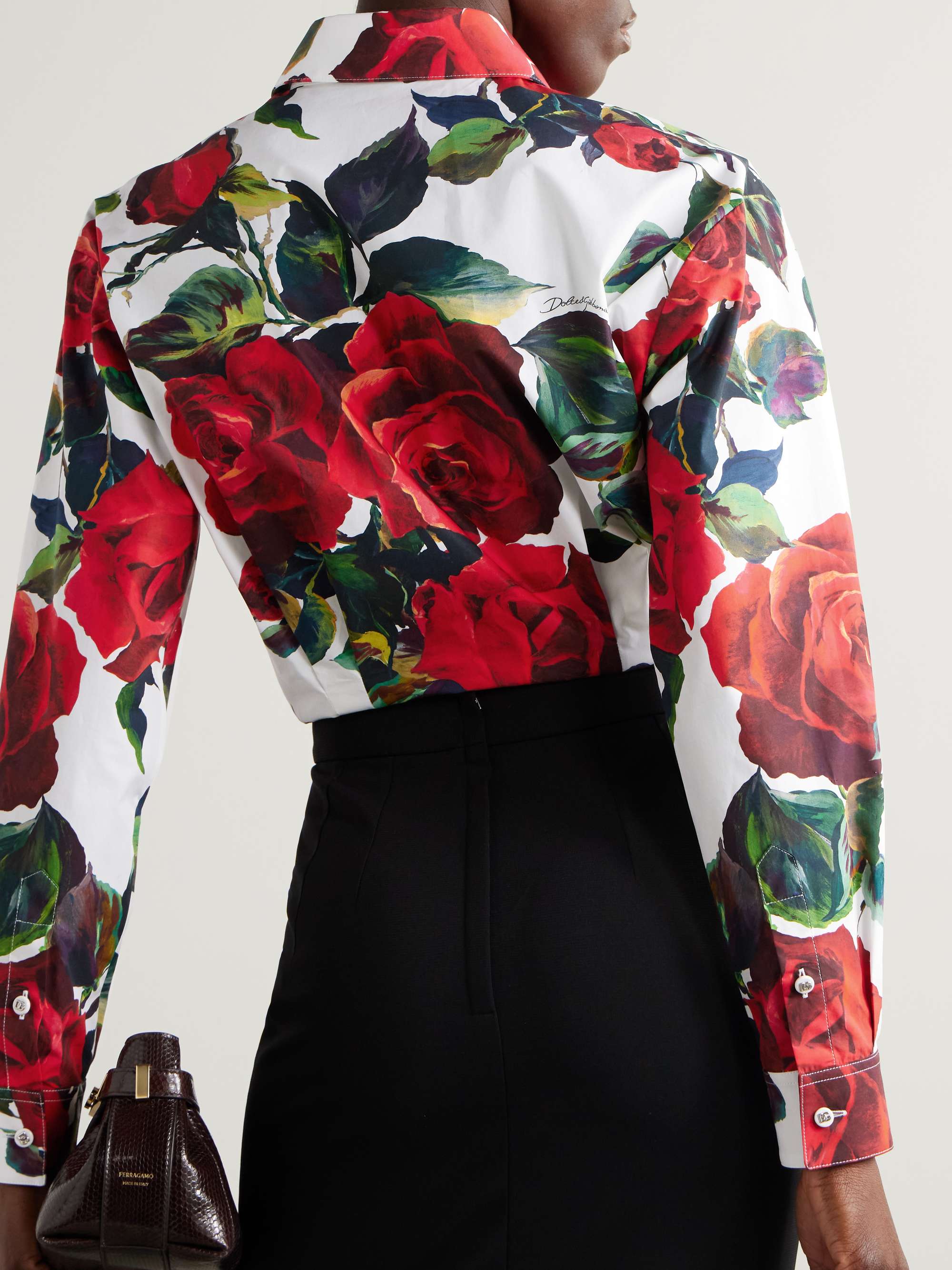 Cropped tie-detailed floral-print cotton-poplin shirt view