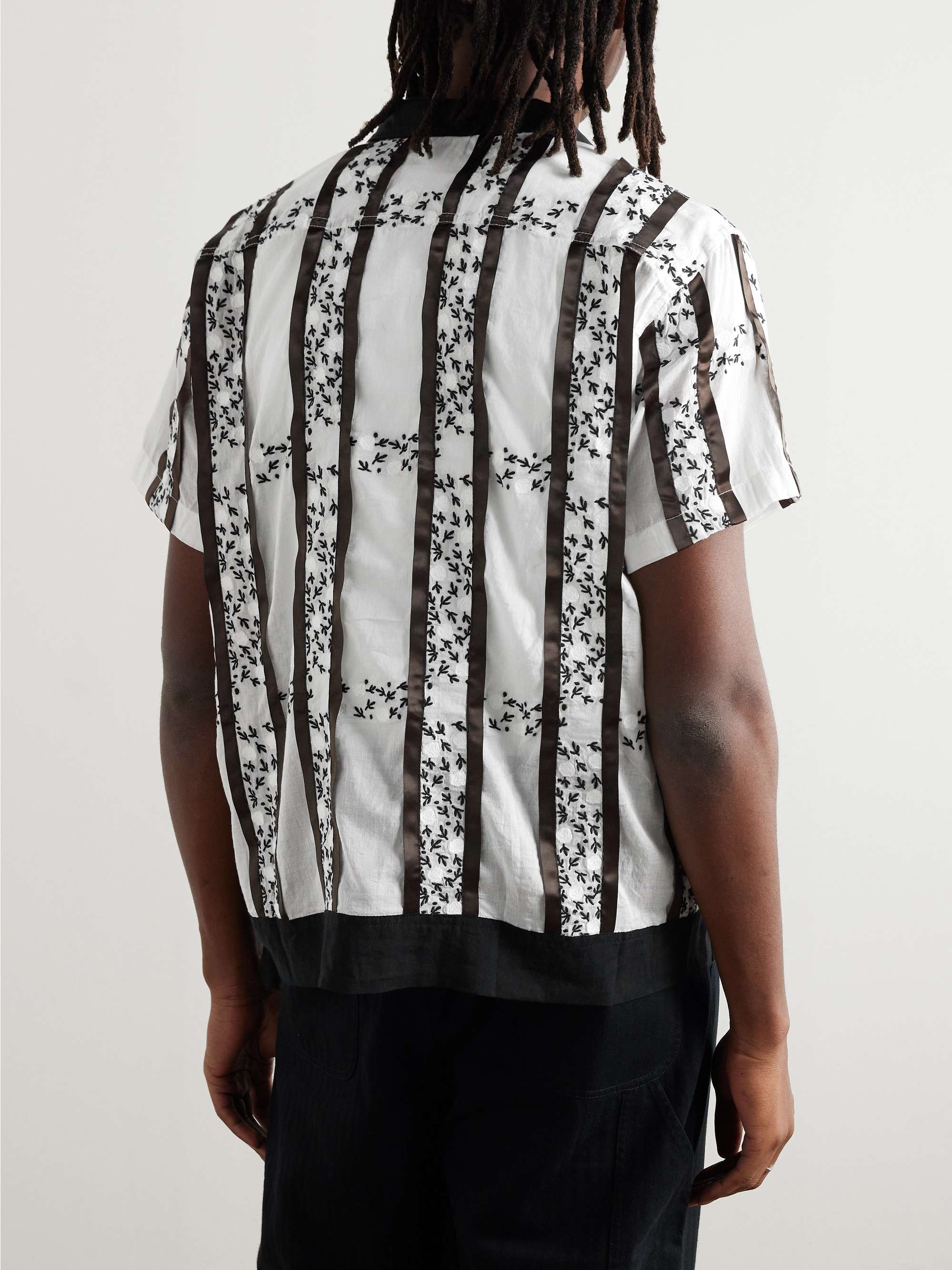 Camp-Collar Satin-Trimmed Embroidered Cotton-Voile Shirt view