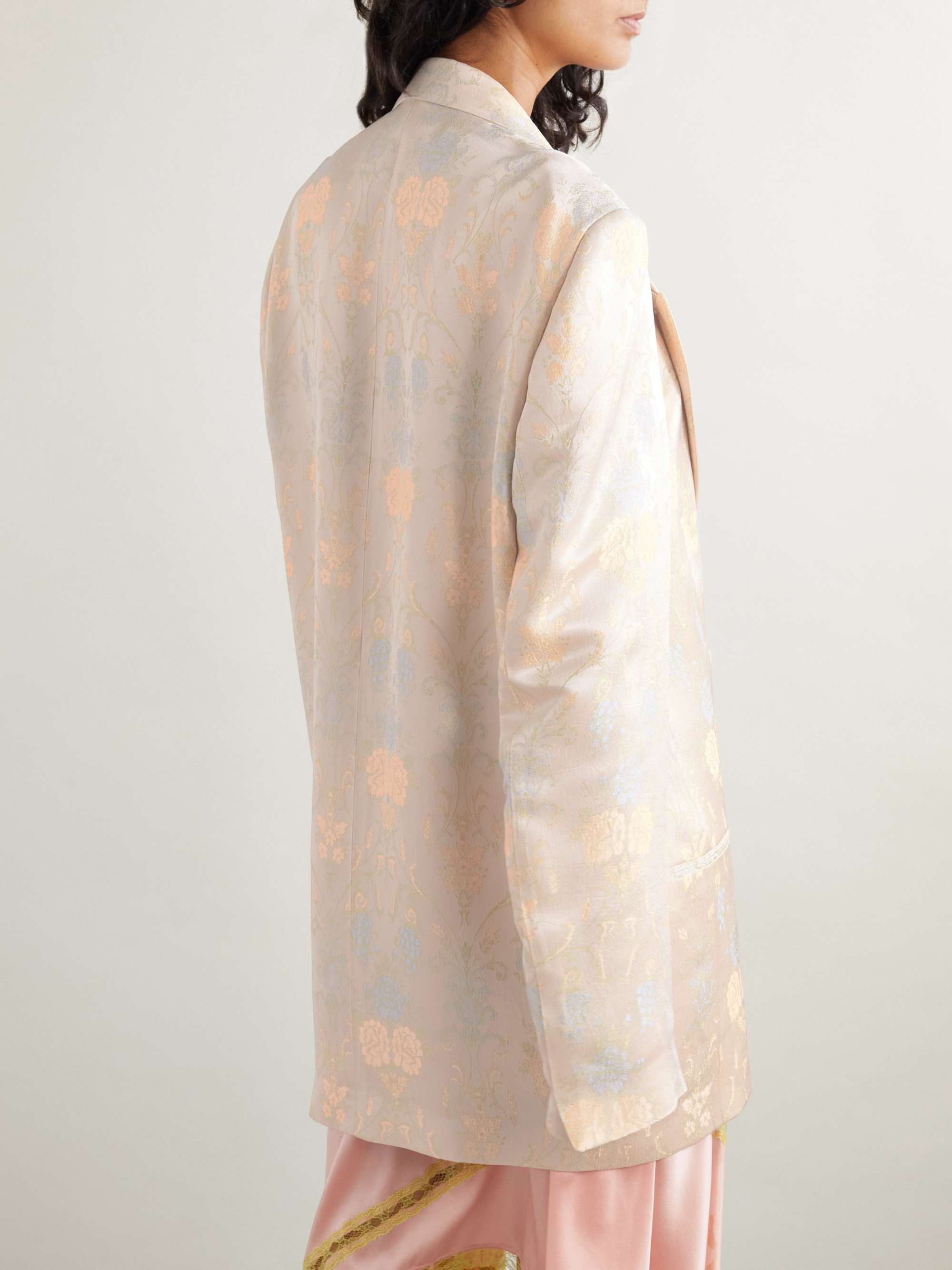 Oversized double-breasted floral-jacquard blazer view