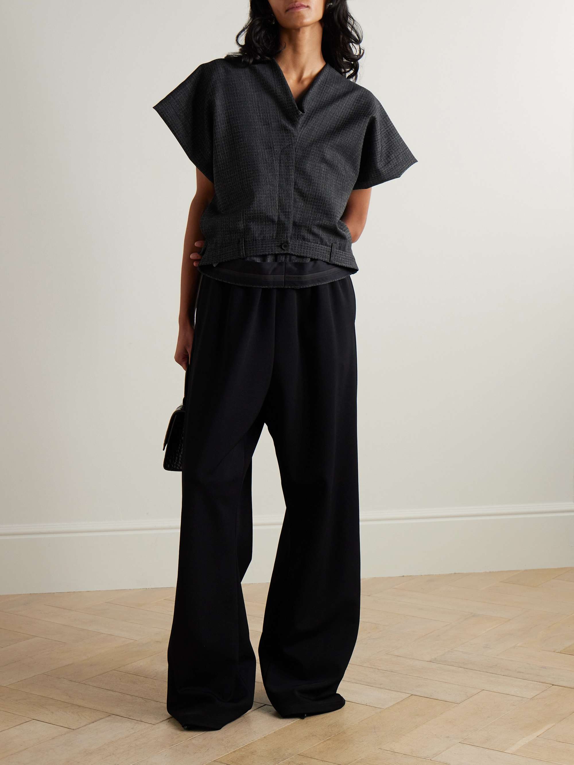 Draped checked wool-twill top view