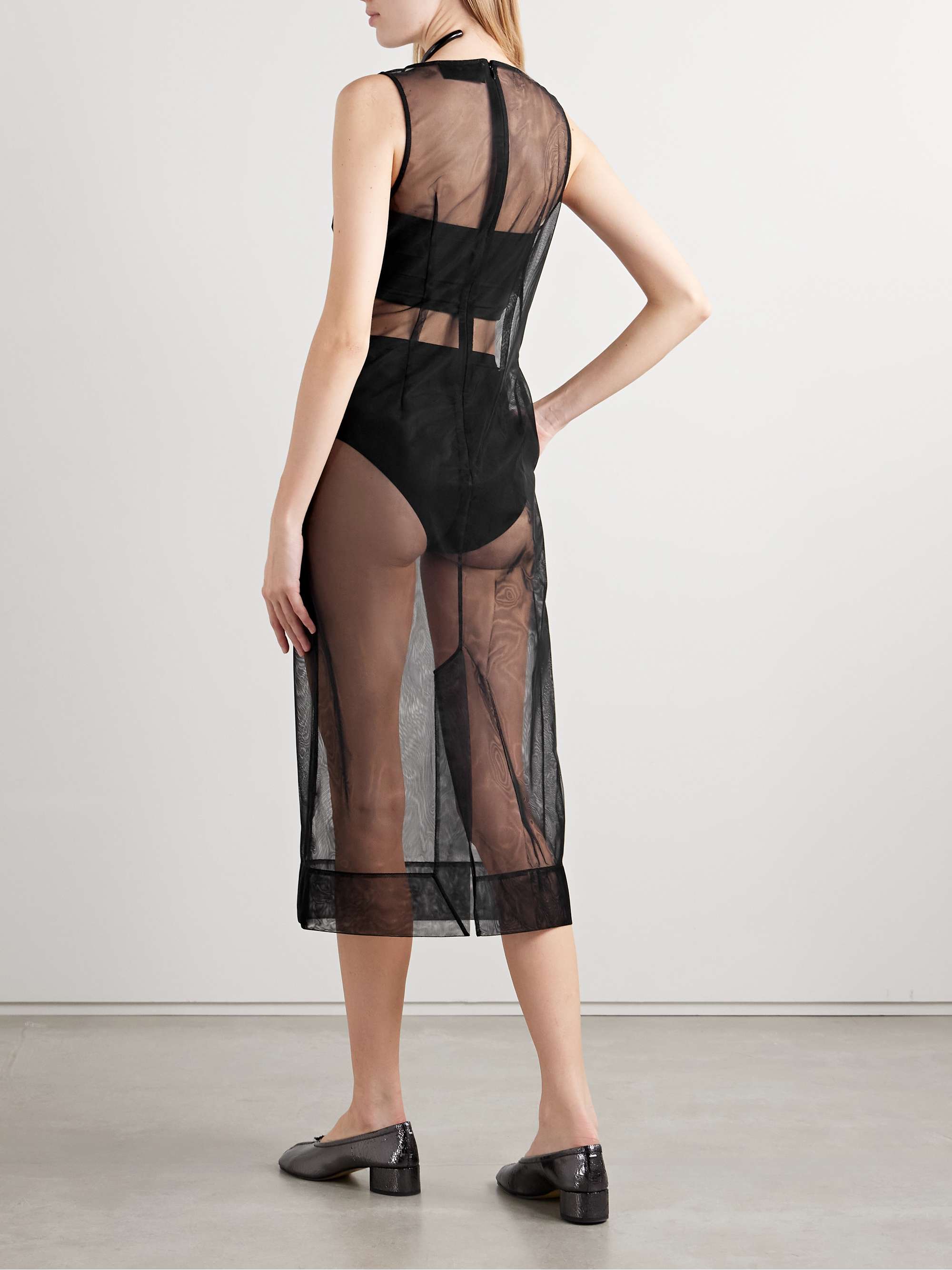 Crystal-embellished mesh midi dress view
