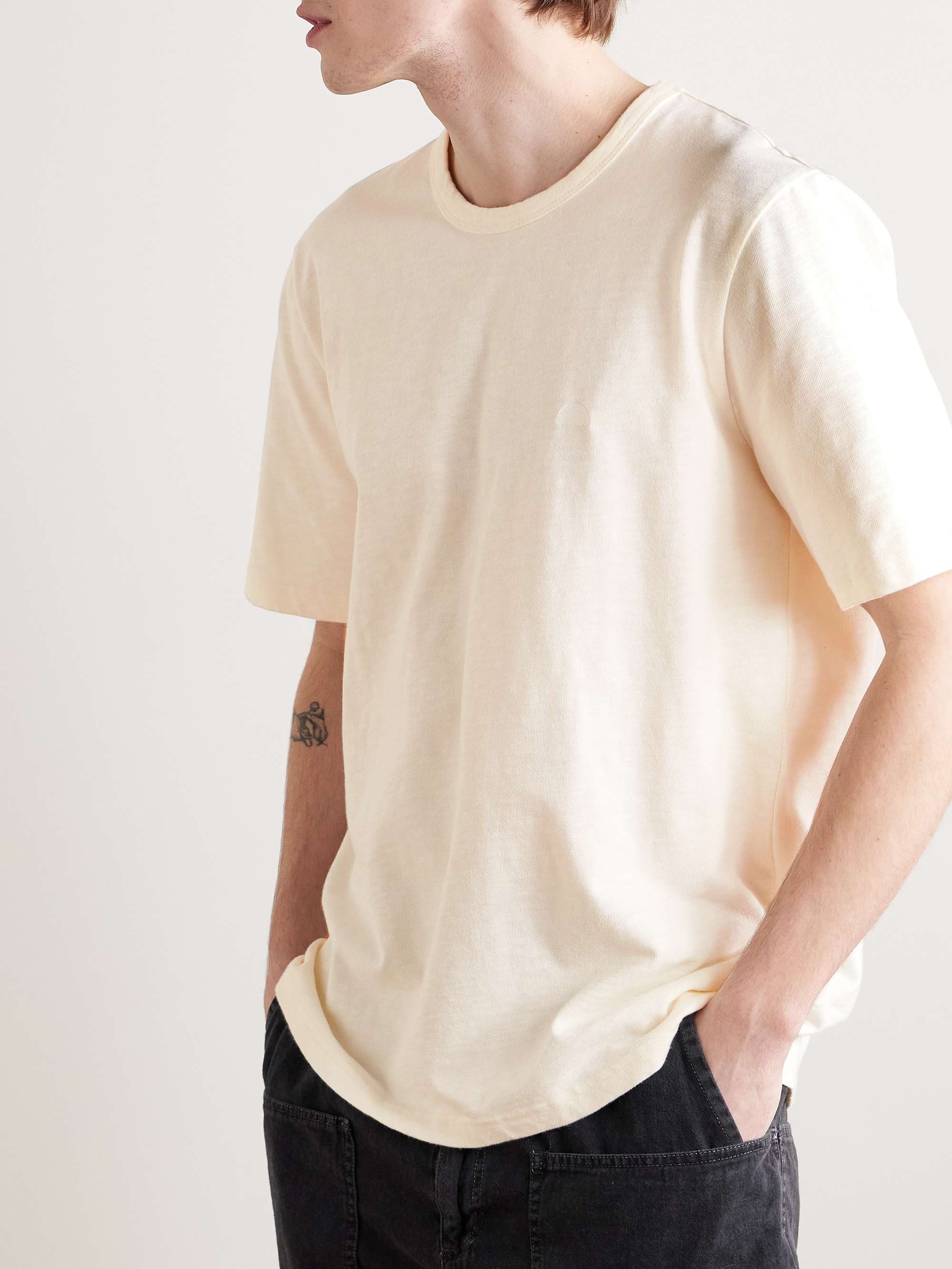 Embroidered Garment-Dyed Slub Cotton-Jersey T-Shirt view