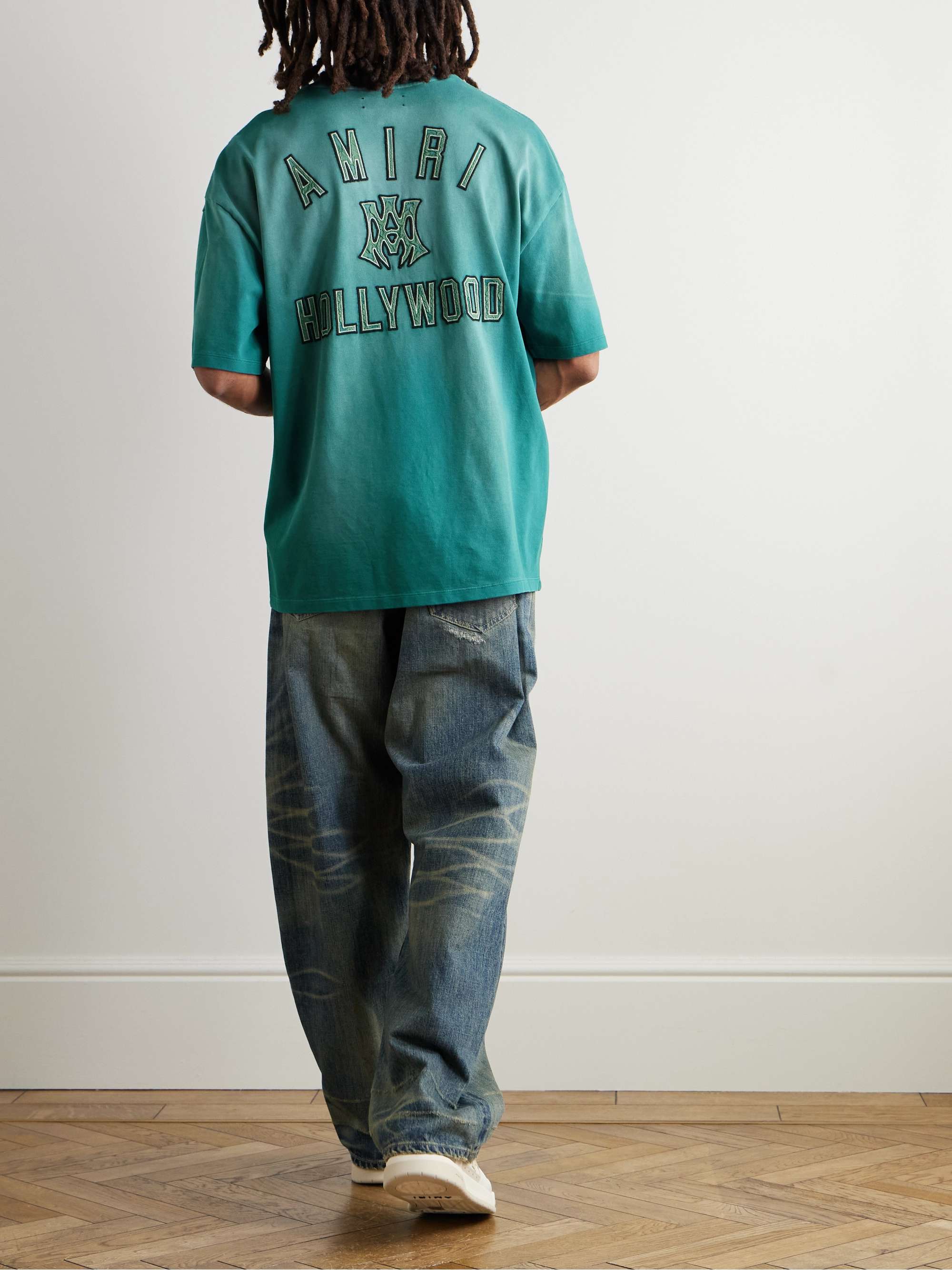 Logo-Appliquéd Distressed Cotton-Blend Jersey T-Shirt view