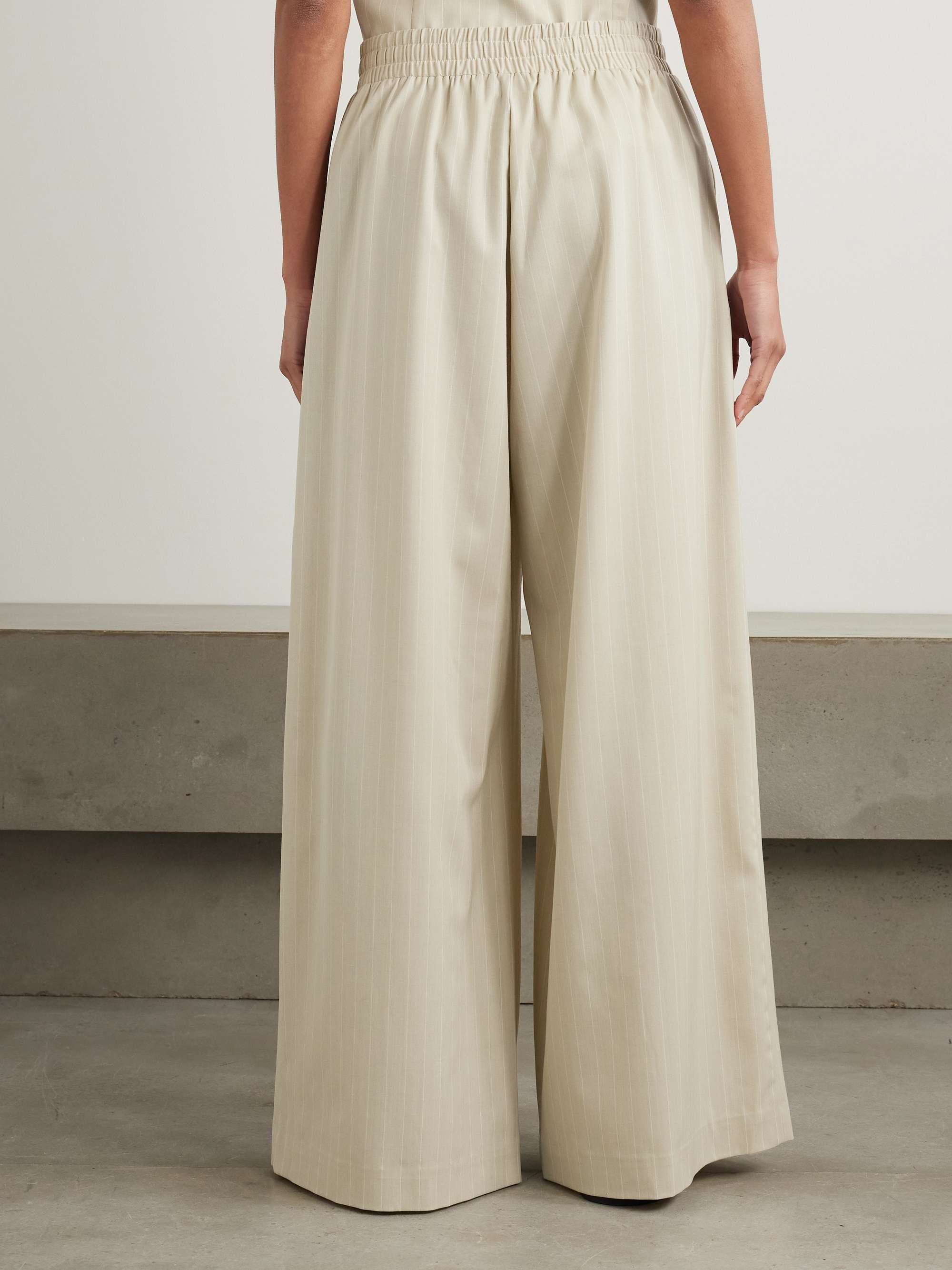 Pinstriped gathered wool-blend wide-leg pants view