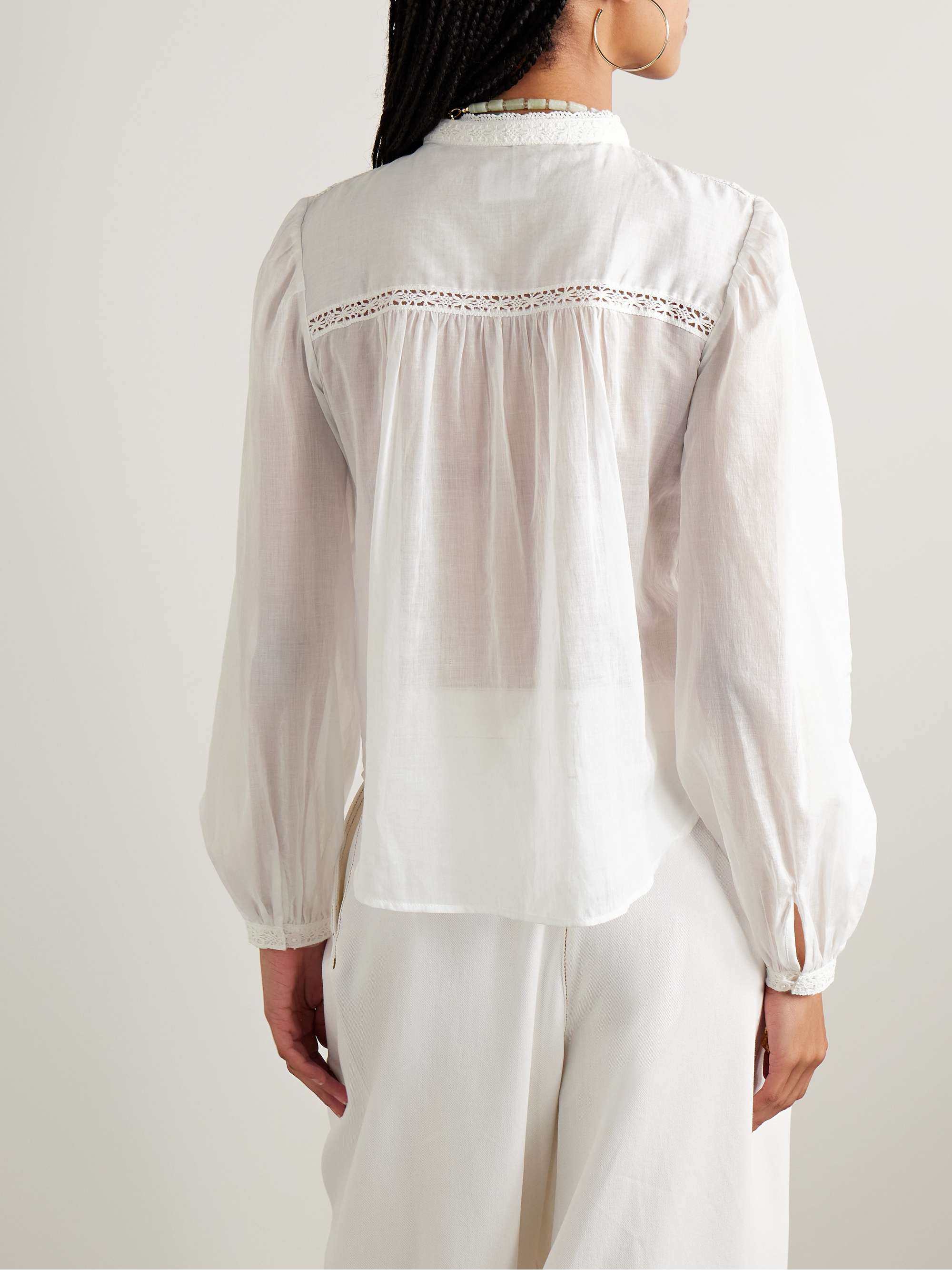 Greicy guipure lace-trimmed pintucked cotton-voile shirt view