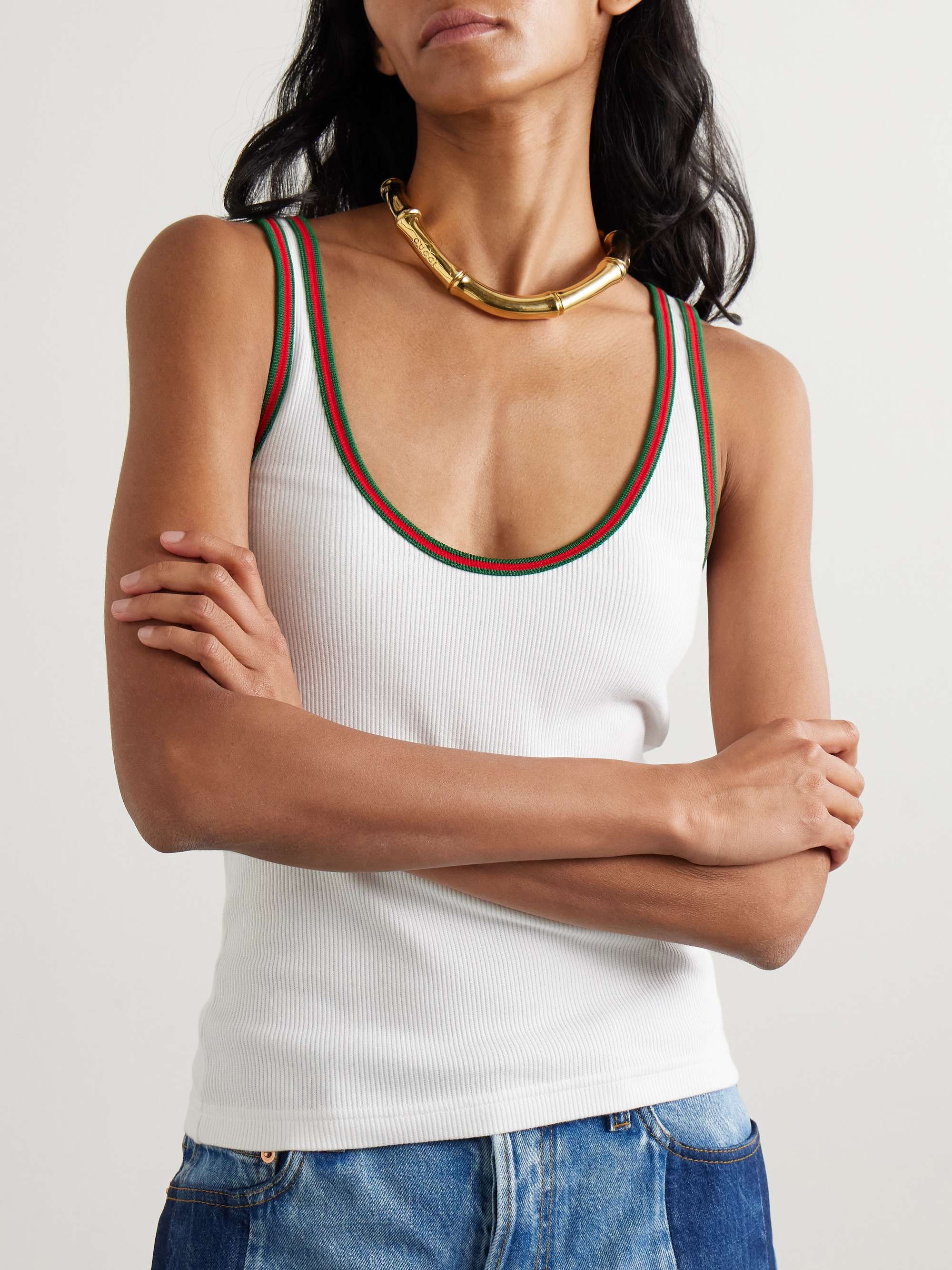 Webbing-trimmed ribbed stretch-cotton jersey tank view