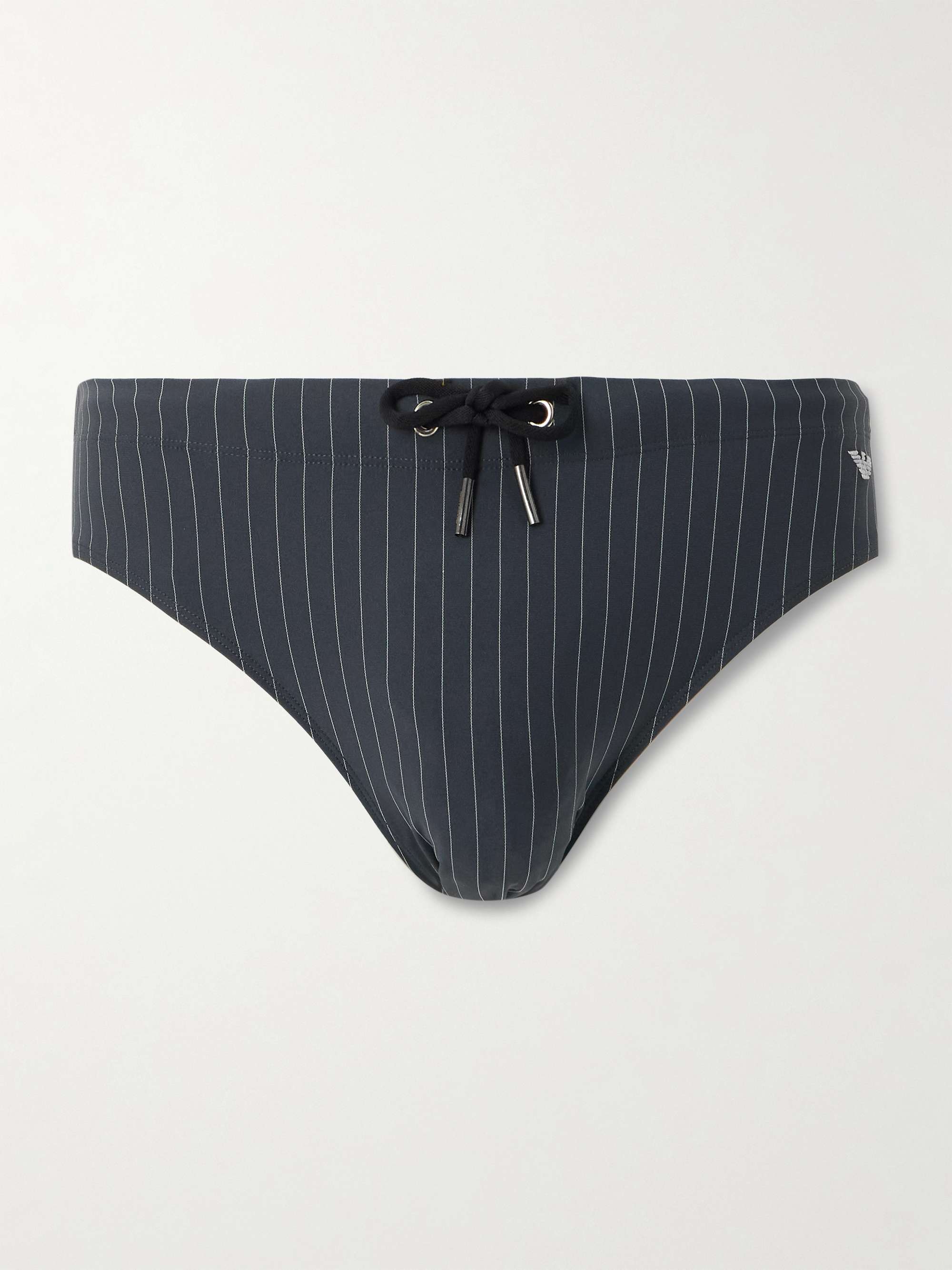+ Emporio Armani Pyla Logo-Embroidered Pinstriped Swim Briefs hero visual