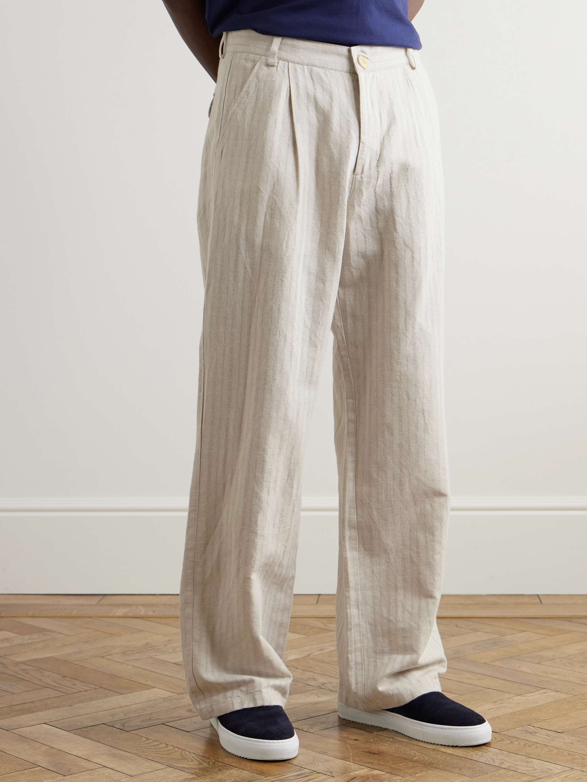 Orsman Wide-Leg Pleated Linen and Cotton-Blend Suit Trousers view