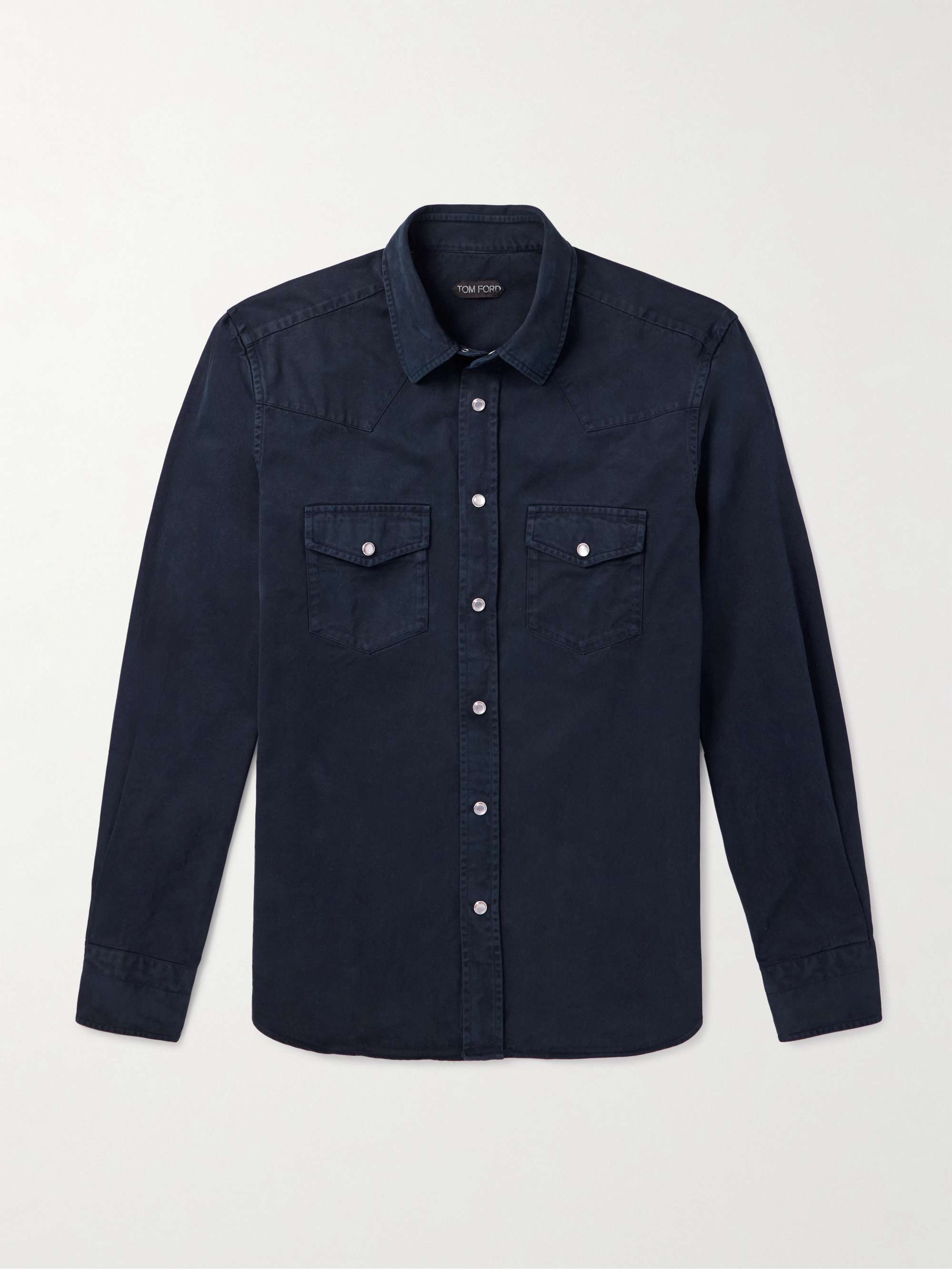 Slim-Fit Garment-Dyed Cotton-Twill Western Shirt hero visual