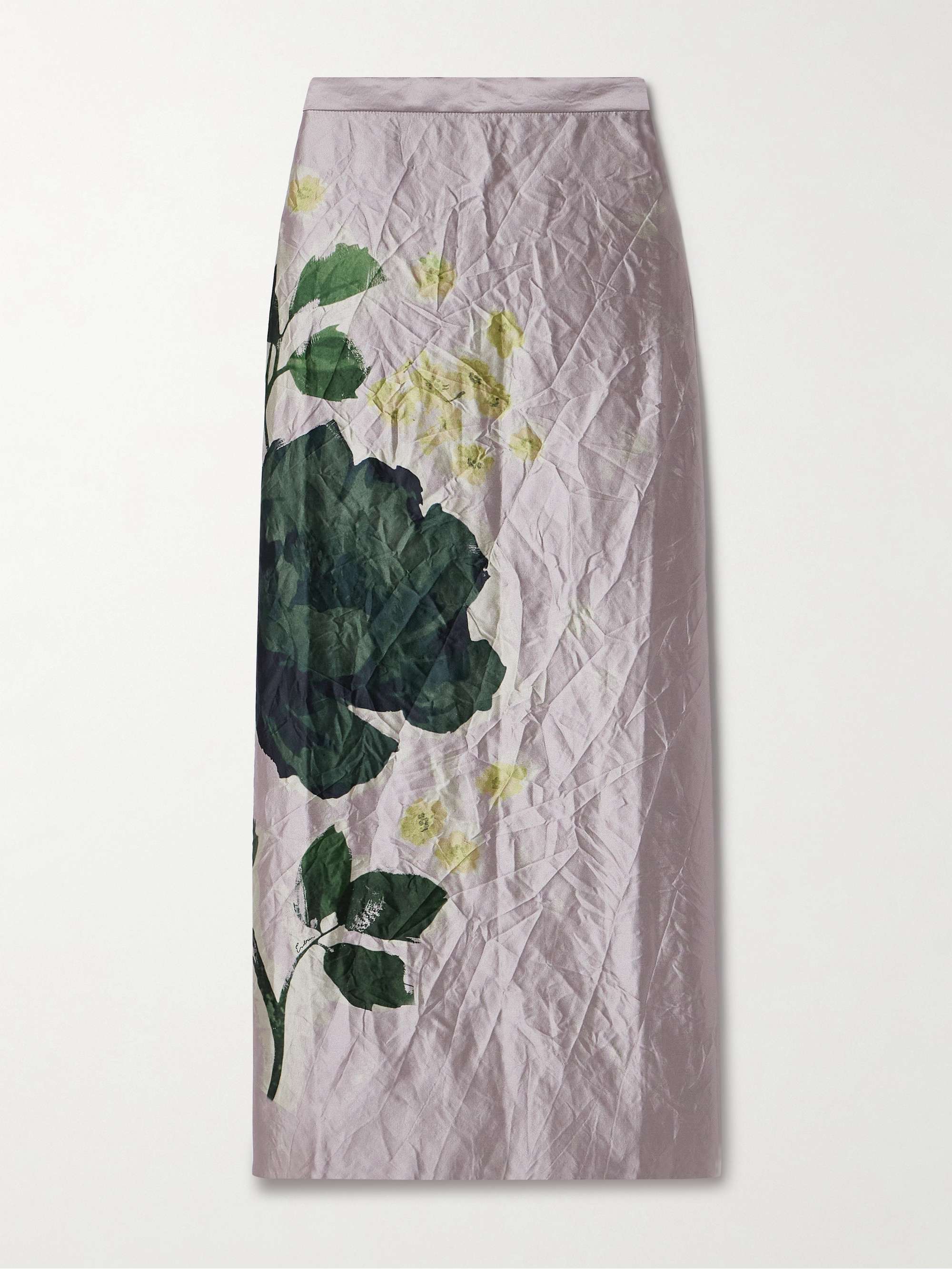 Crinkled floral-print satin-twill midi skirt hero visual