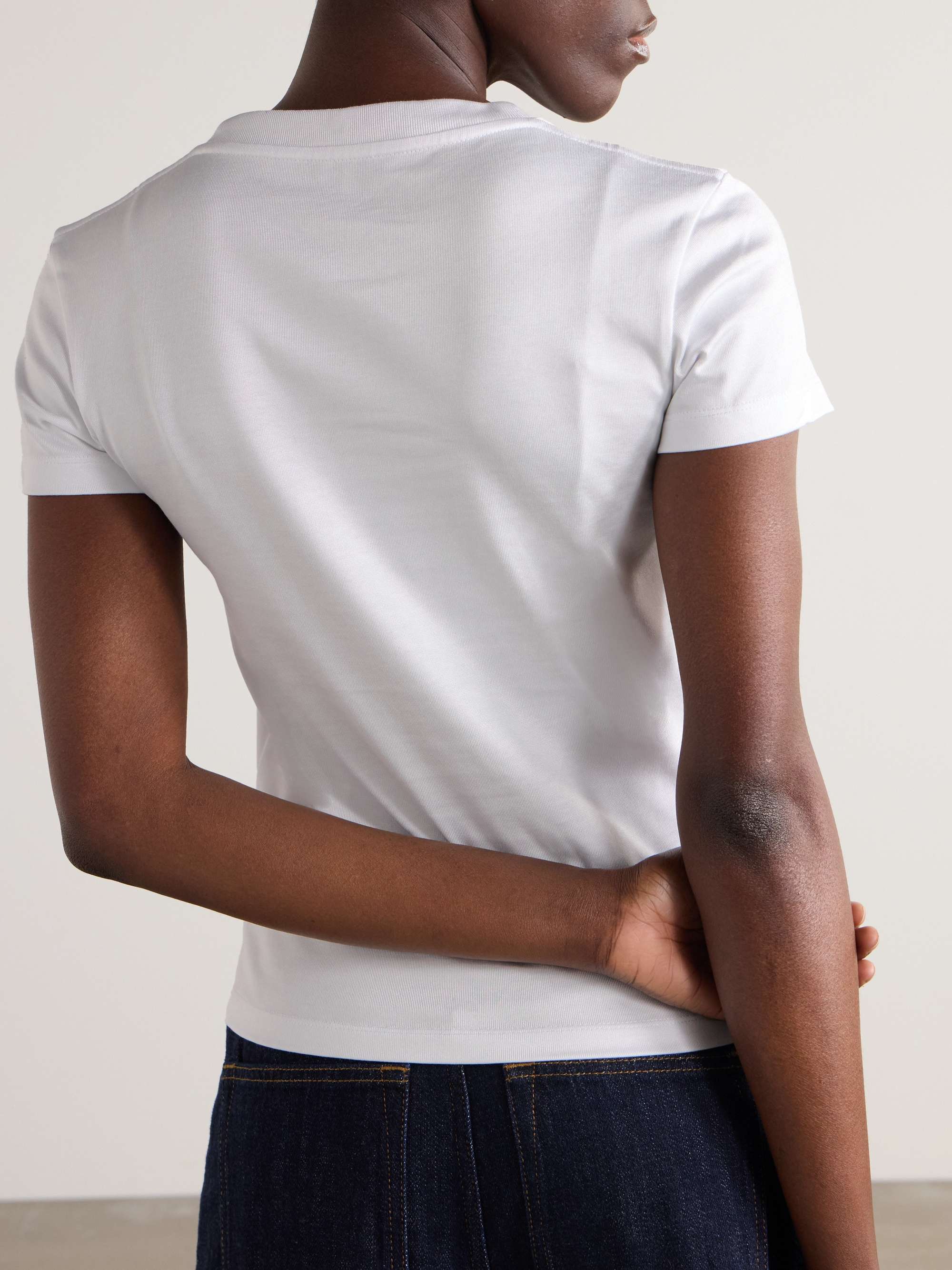 Gathered embroidered cotton-blend piqué T-shirt view