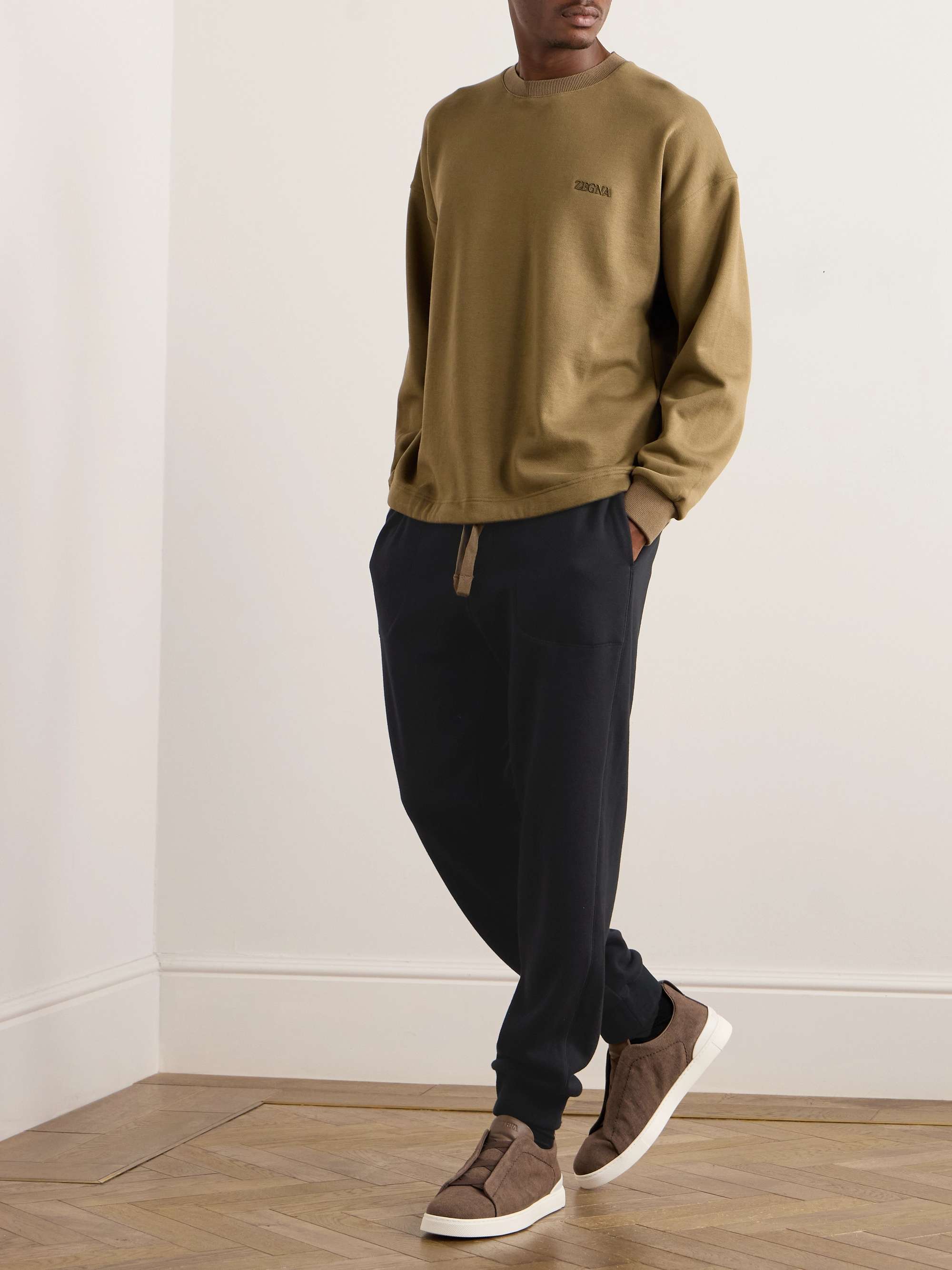 Tapered Logo-Embroidered Cotton-Blend Jersey Sweatpants view