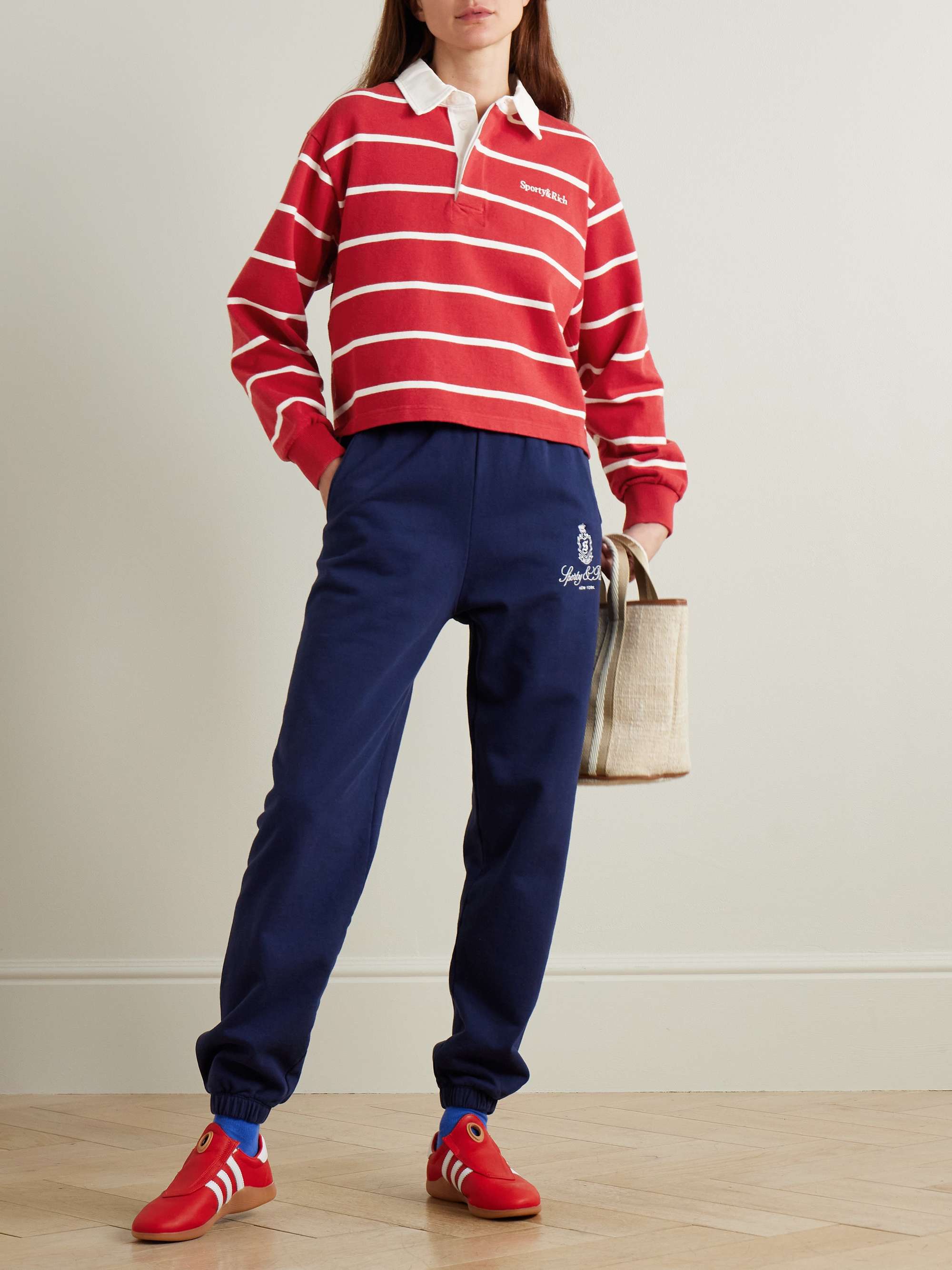Serif Rugby logo-embroidered striped cotton-jersey polo shirt view
