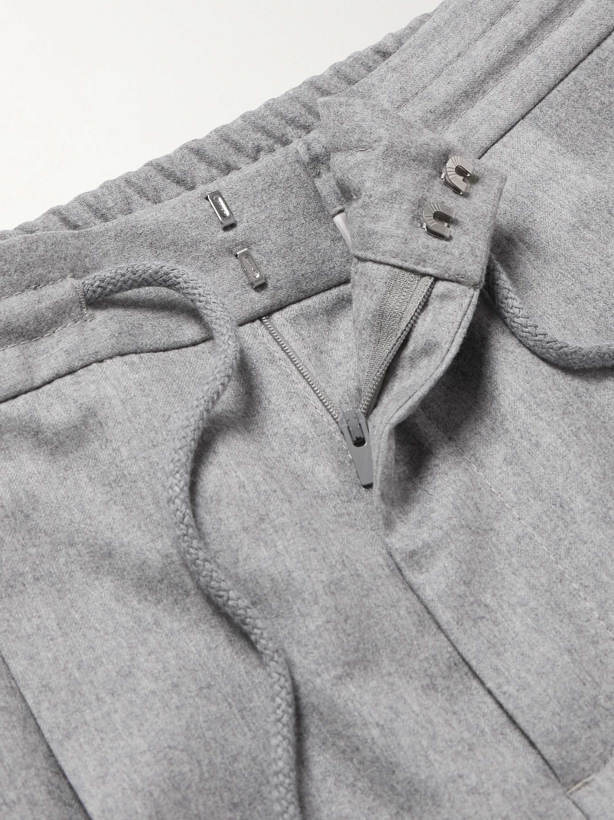 Tapered Pleated Virgin Wool-Flannel Drawstring Trousers view