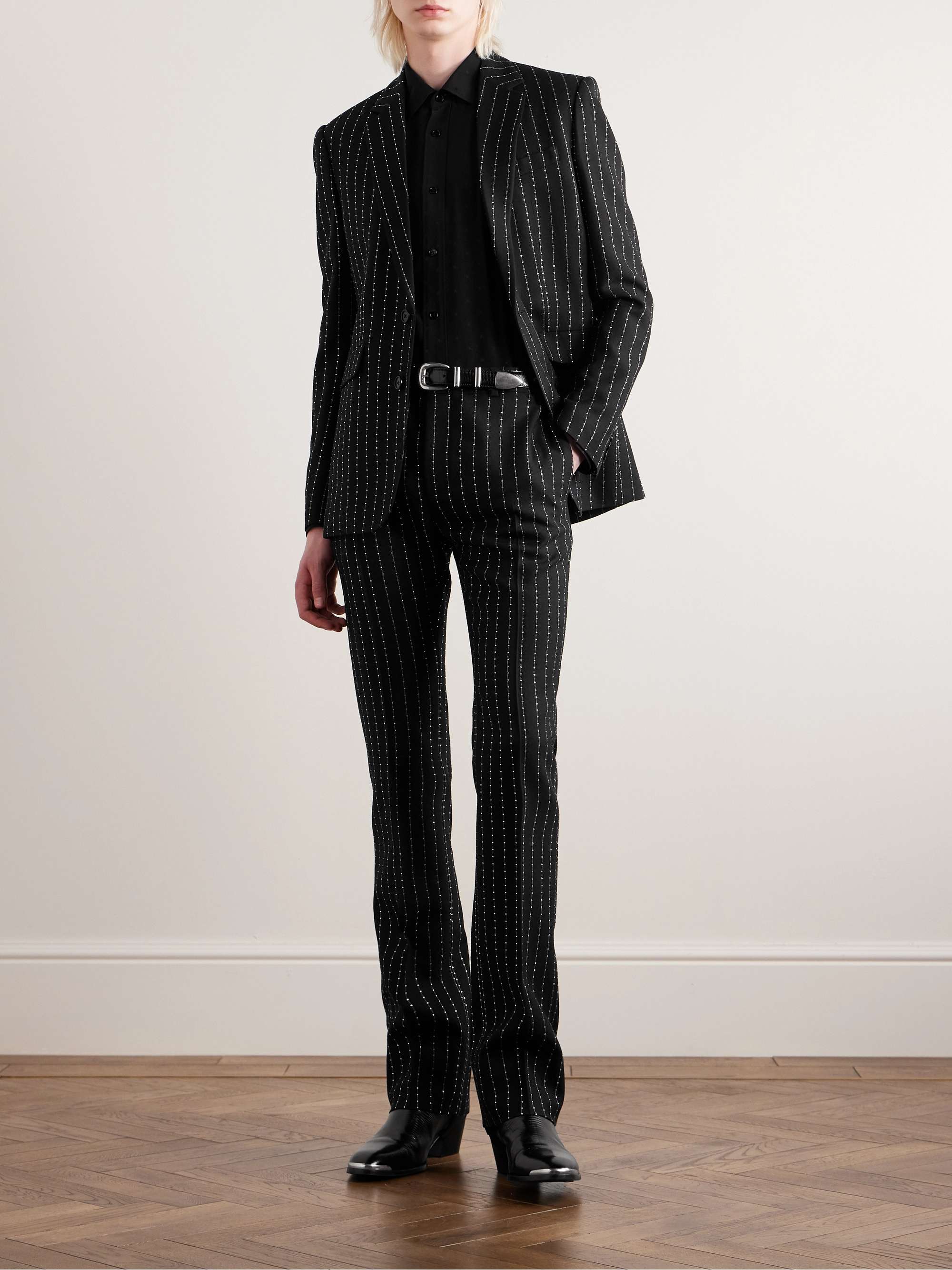 Slim-Fit Pinstriped Crystal-Embellished Wool-Twill Suit Jacket view
