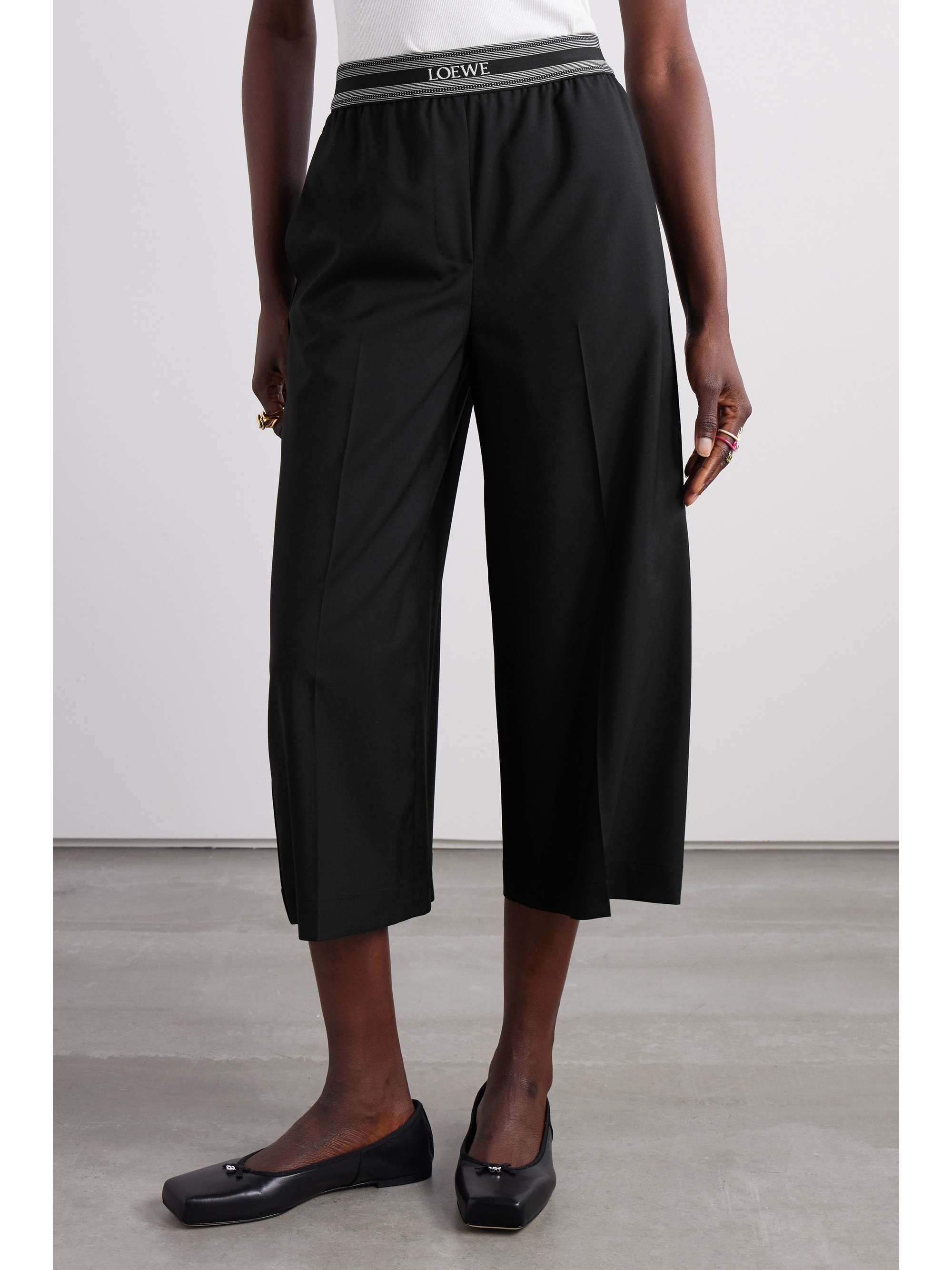 Jacquard-trimmed wool culottes view