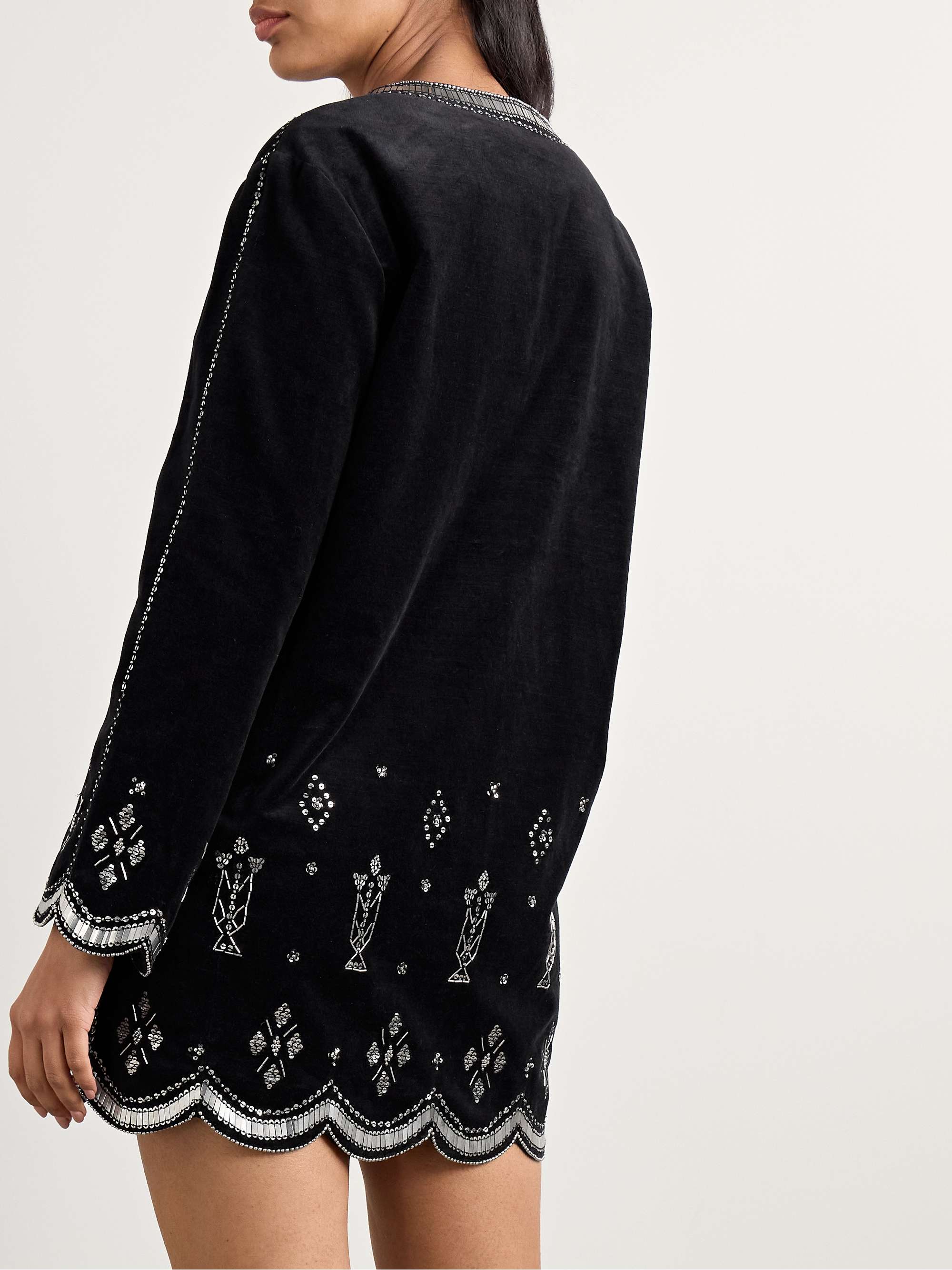 Helene embellished cotton-velvet mini dress view