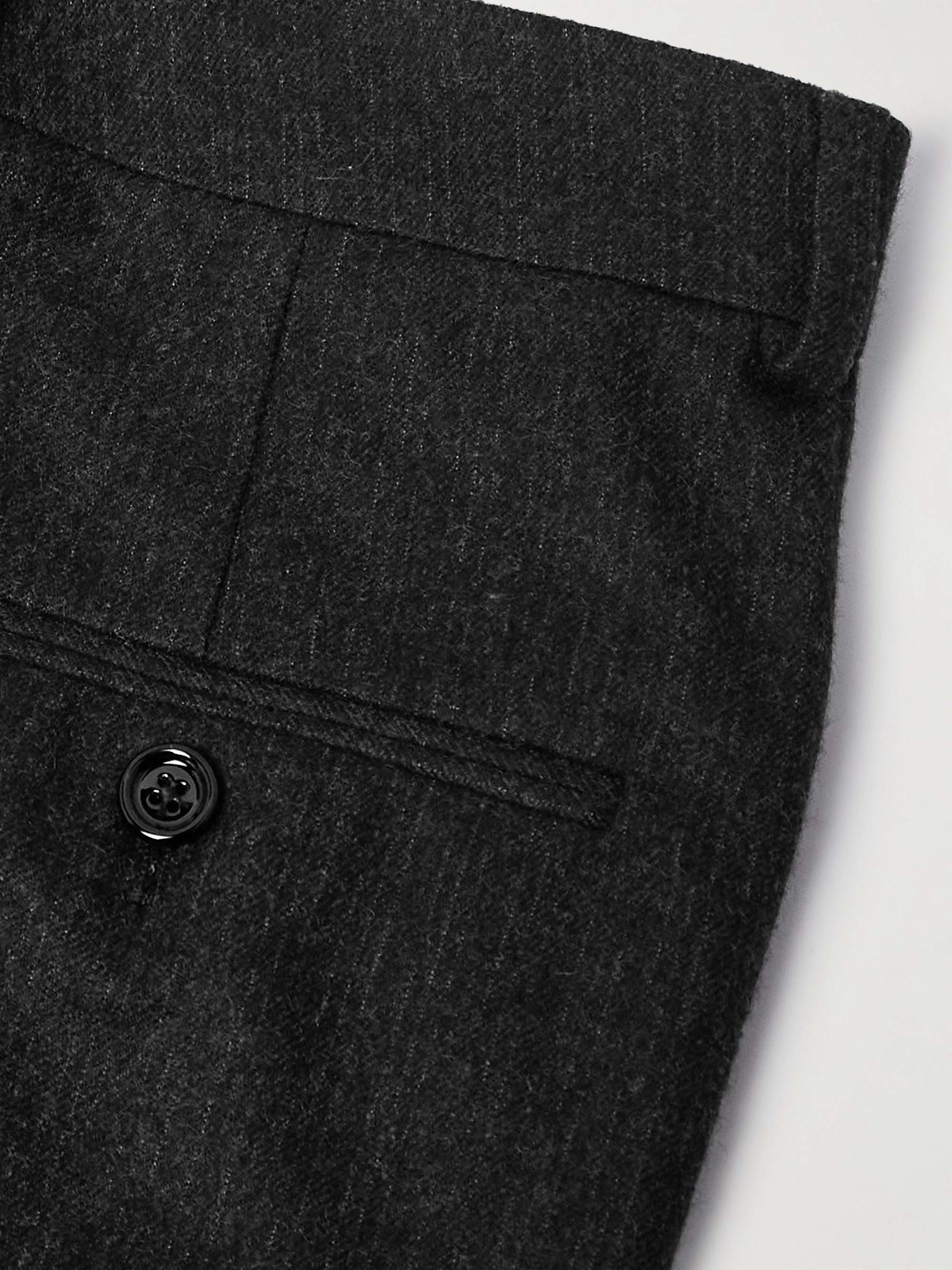 Straight-Leg Pinstriped Brushed Wool-Twill Suit Trousers view