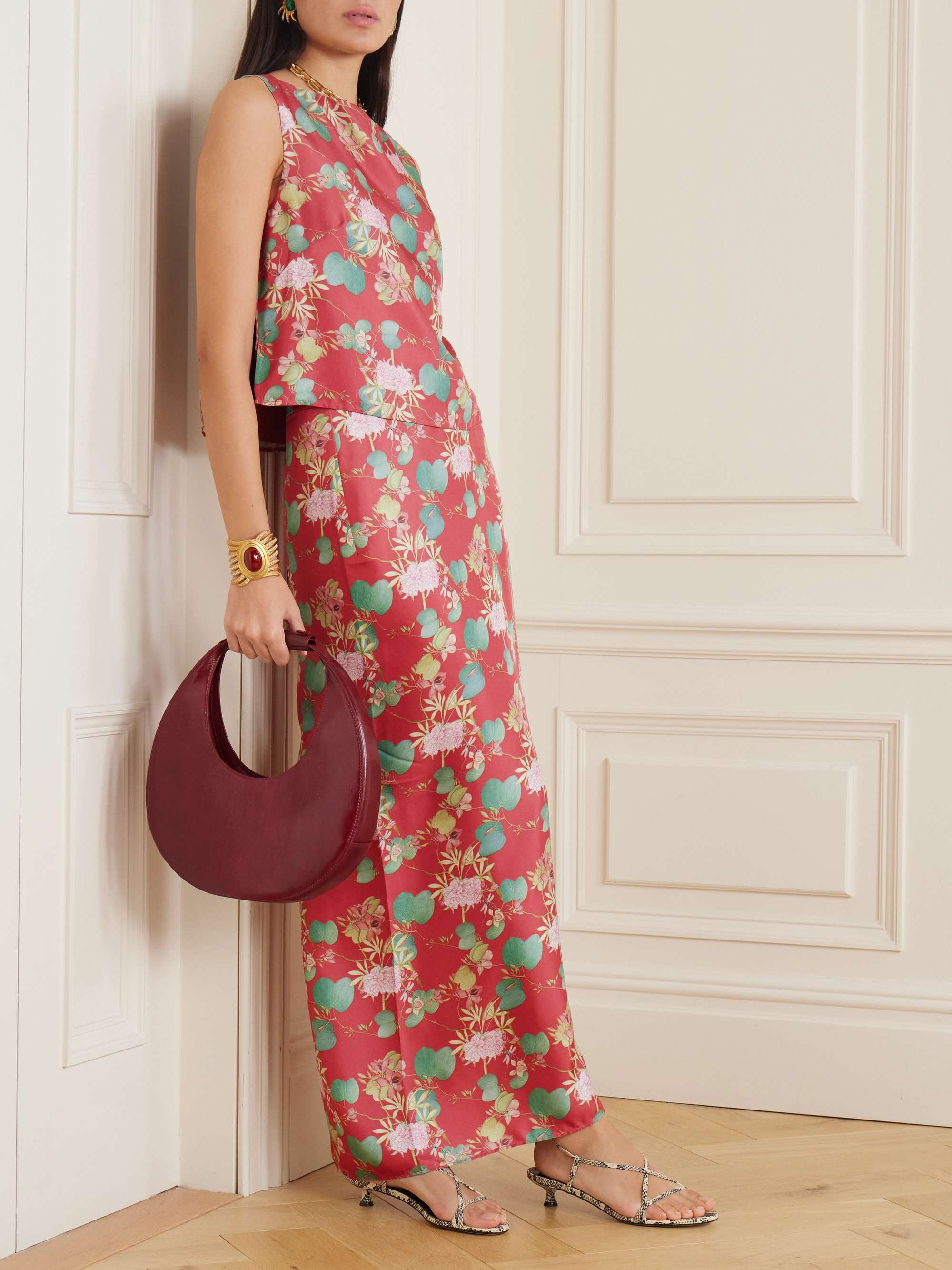 Laurelle Dragonfly floral-print silk-twill maxi skirt view