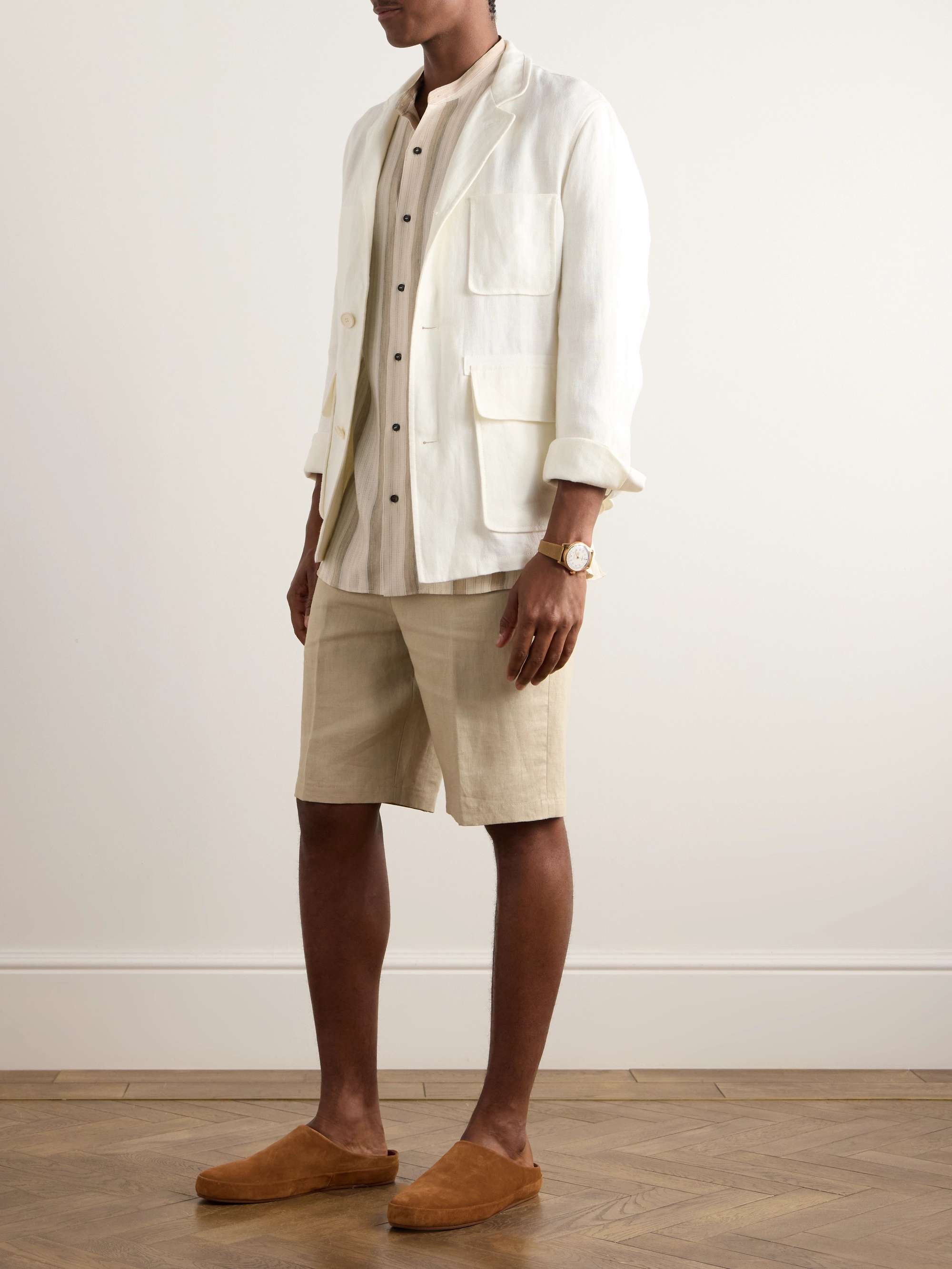 Elia Grandad-Collar Striped Linen and Silk-Blend Shirt view
