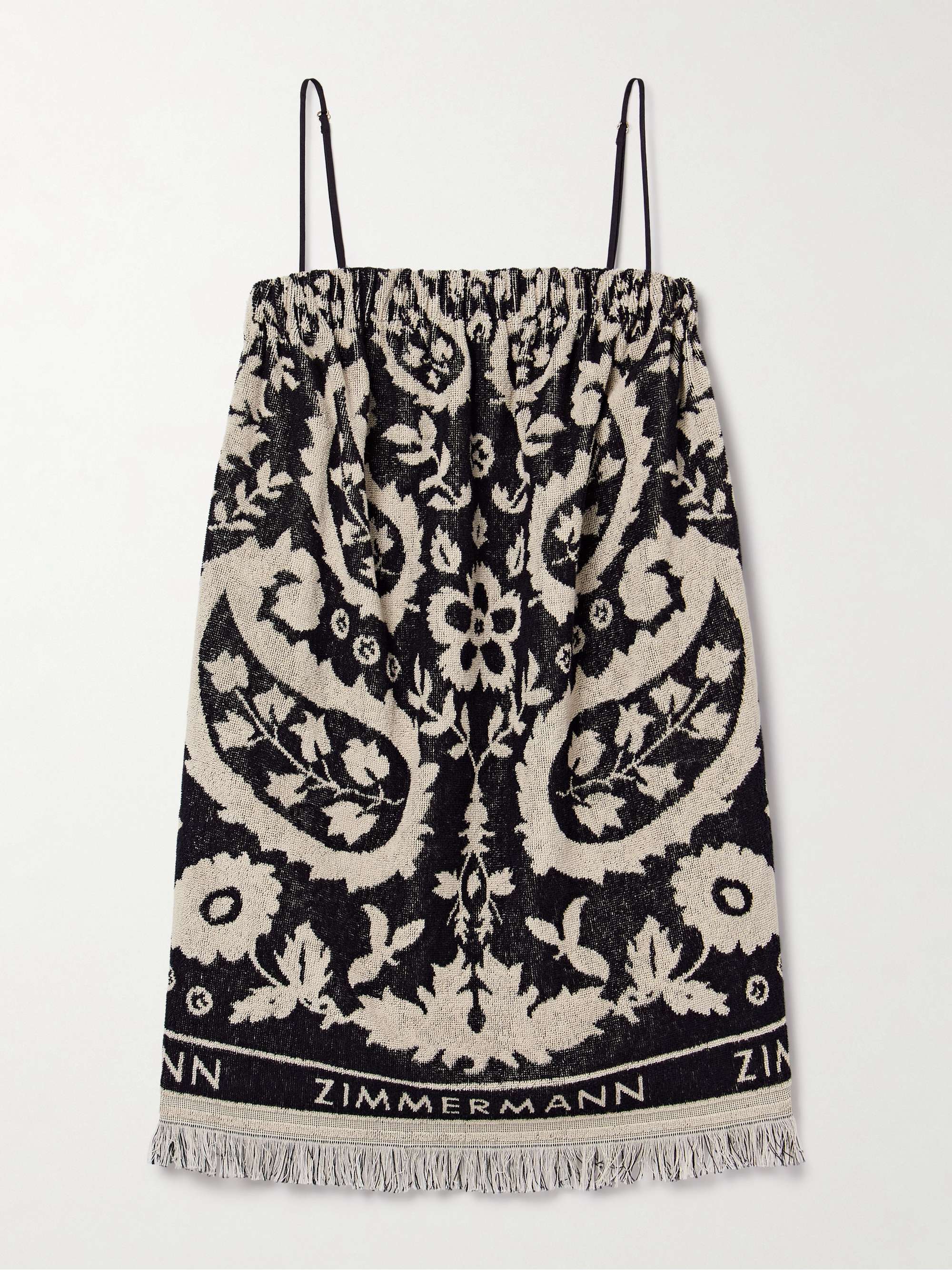 Rhiannon fringed cotton-terry jacquard mini dress hero visual