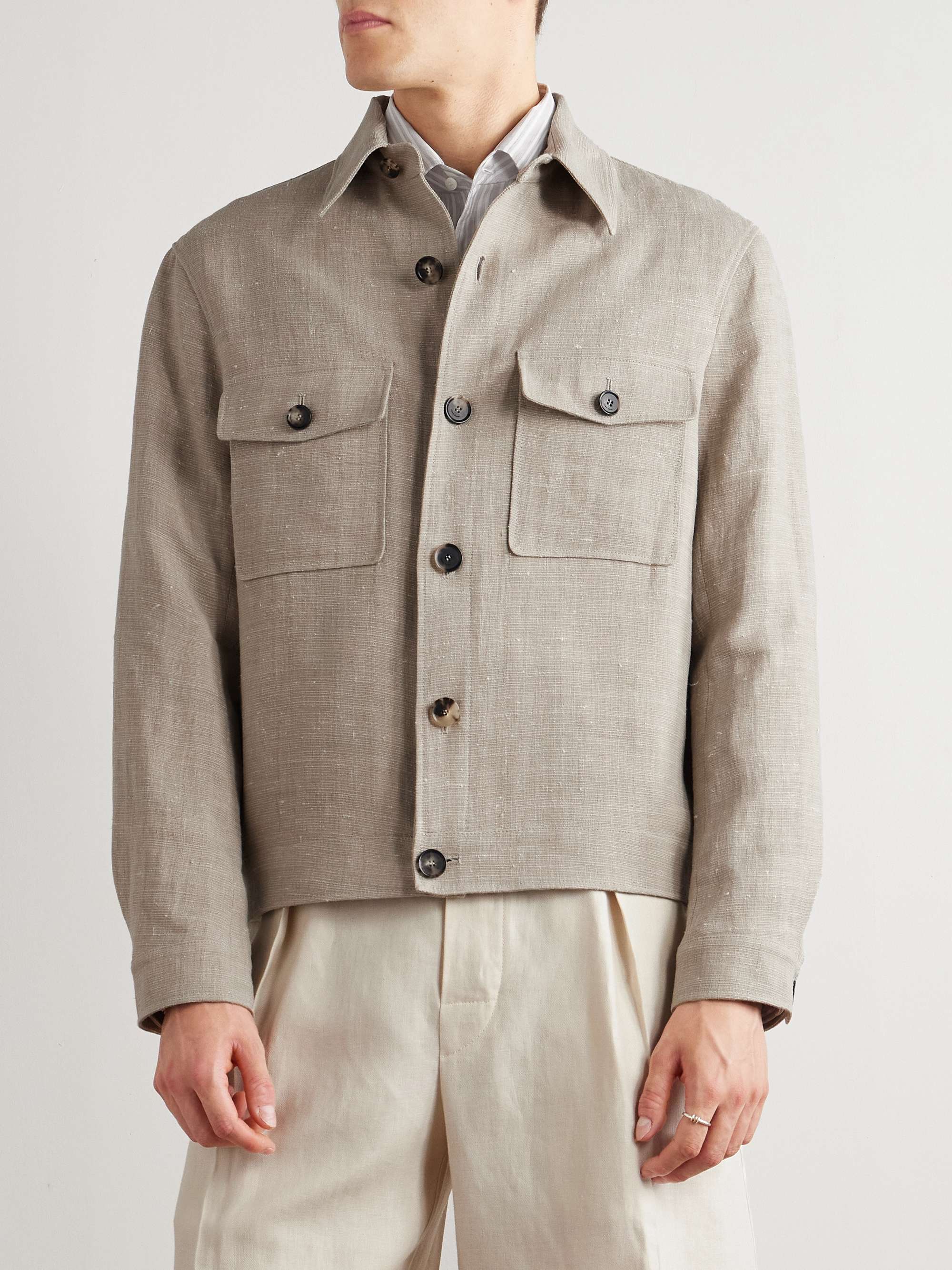 Clem Linen and Silk-Blend Trucker Jacket view