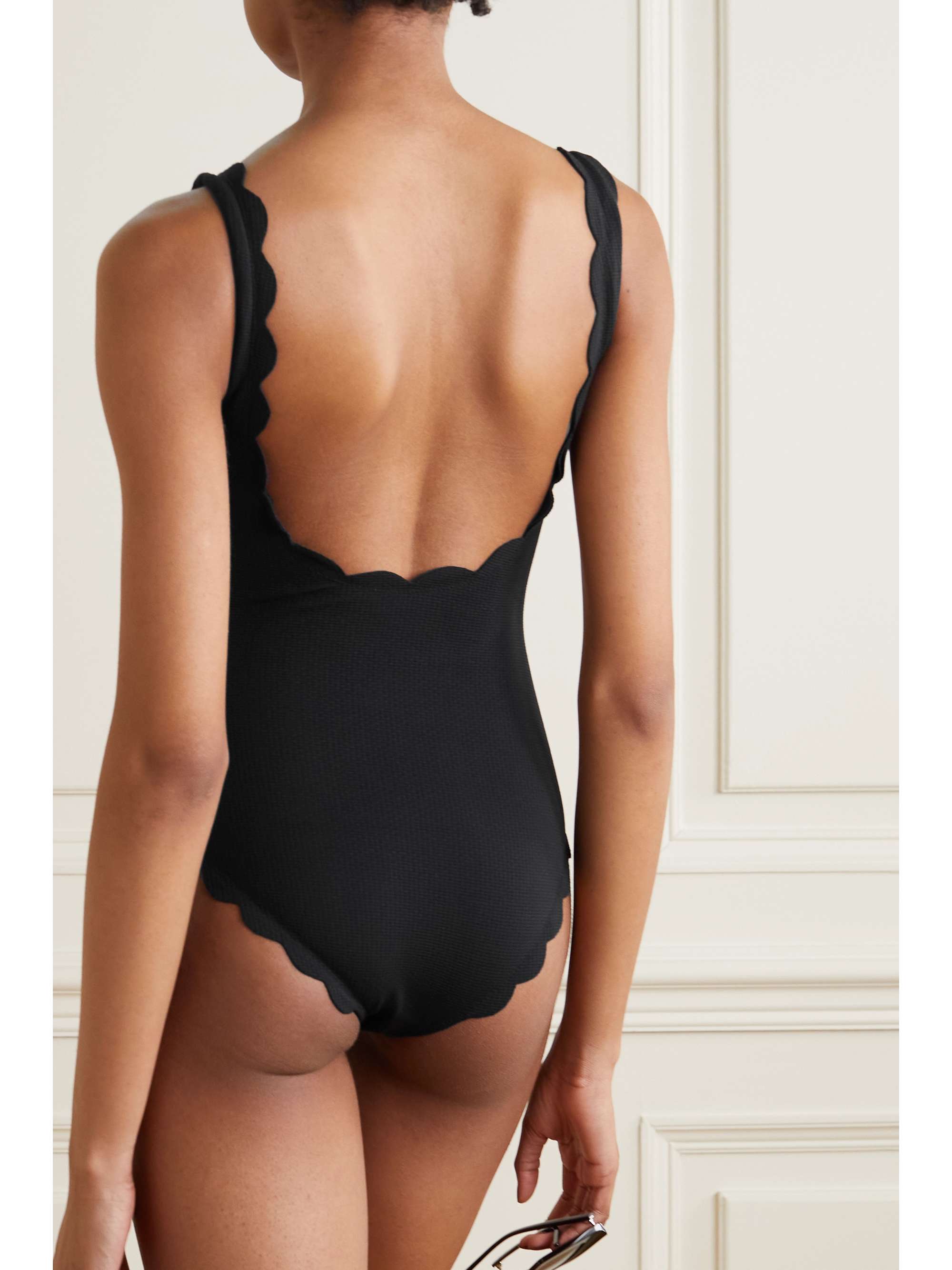 Palm Springs scalloped recycled-seersucker swimsuit view