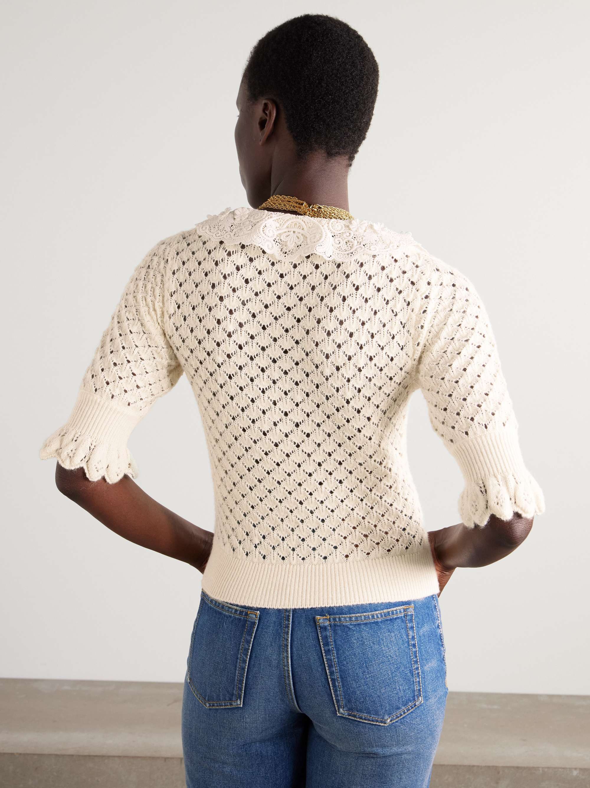 Lace-trimmed cotton, alpaca and silk-blend polo sweater view