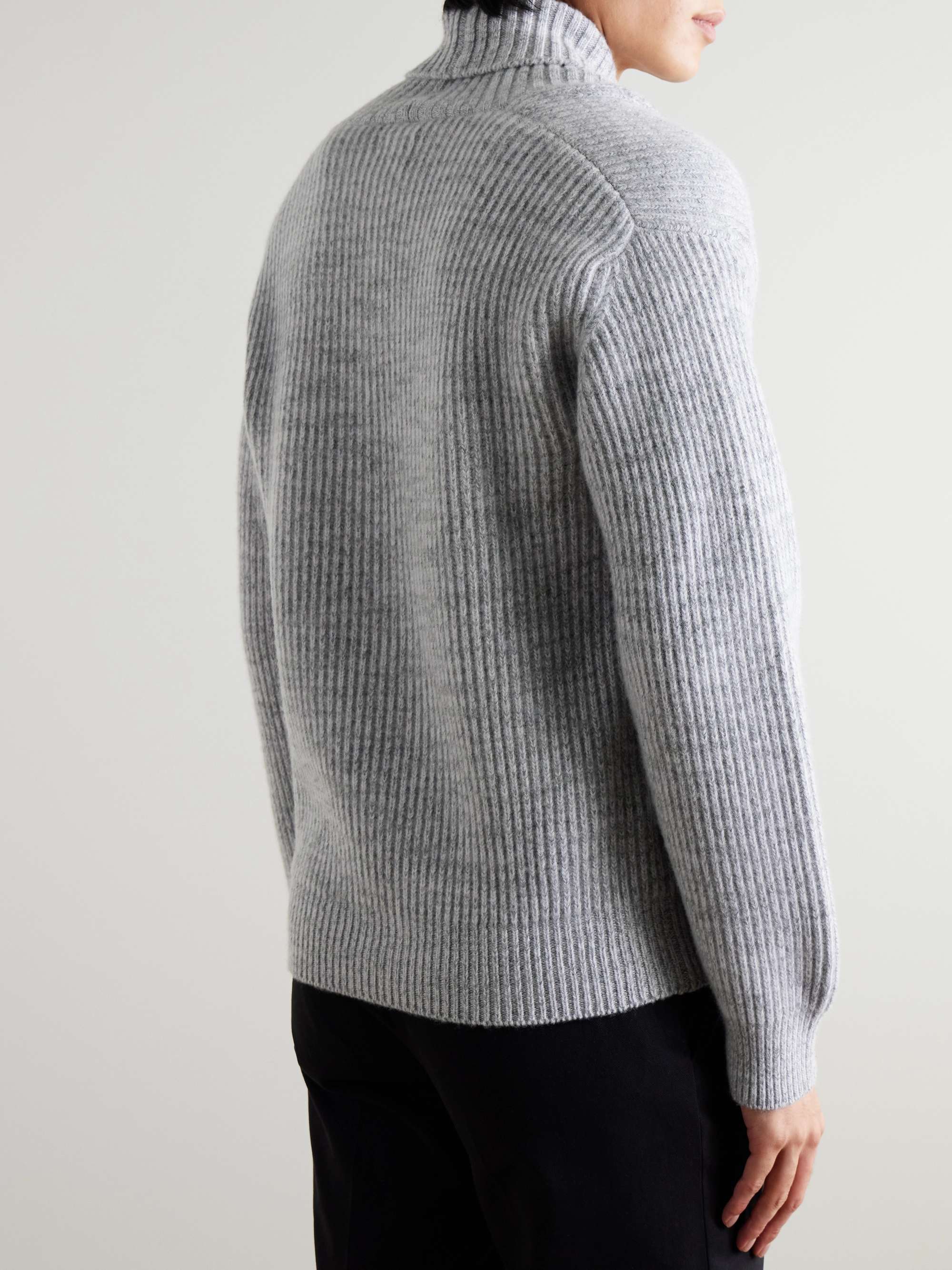 Shawl-Collar Ribbed Wool Sweater view