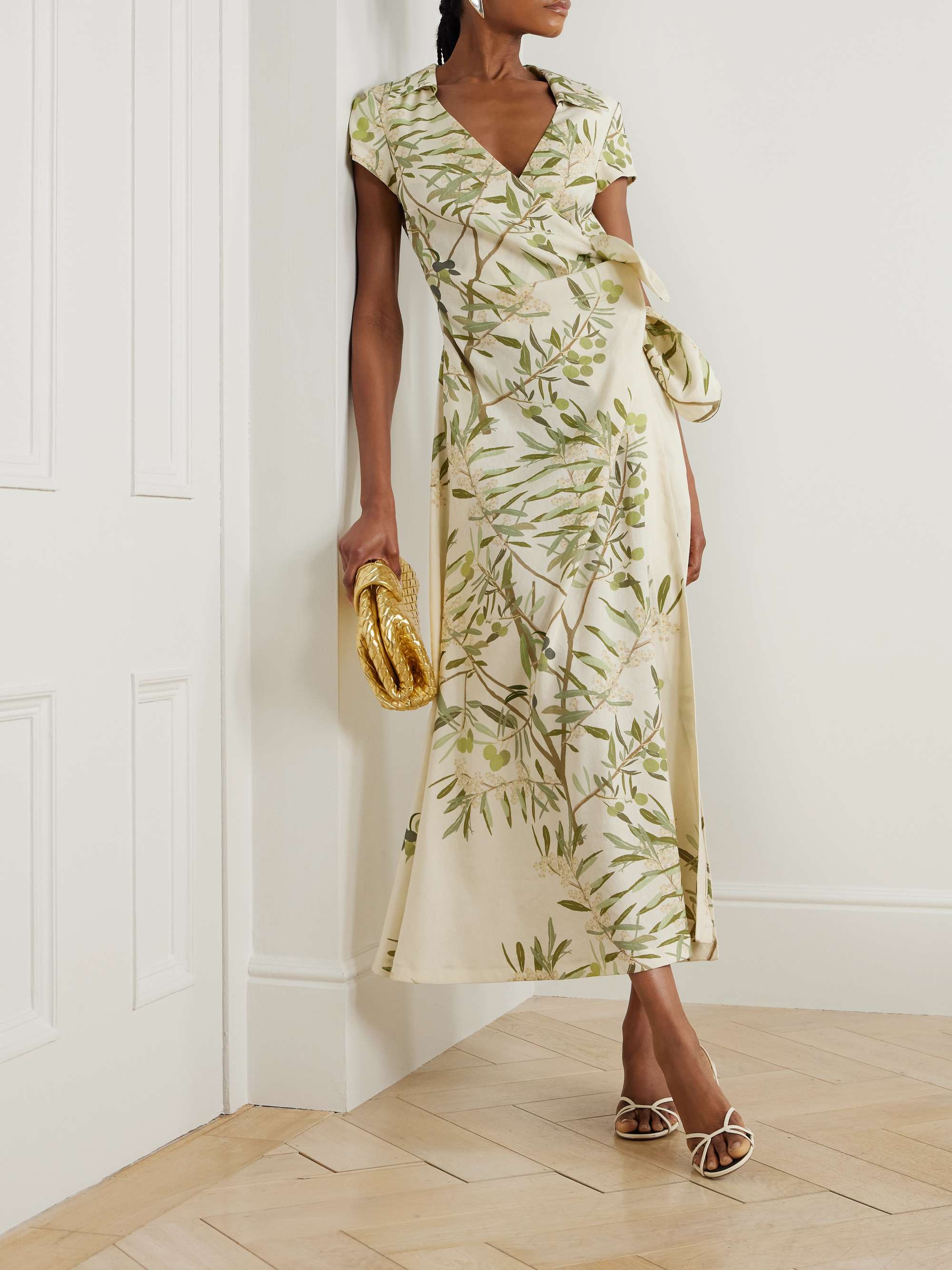Mara printed linen-blend midi wrap dress view