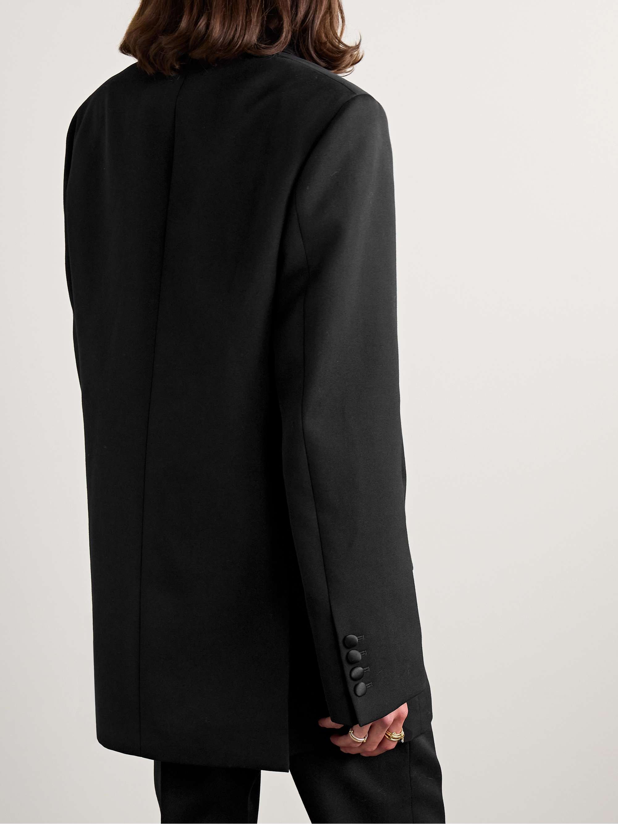 Evelyn satin-trimmed grain de poudre wool blazer view