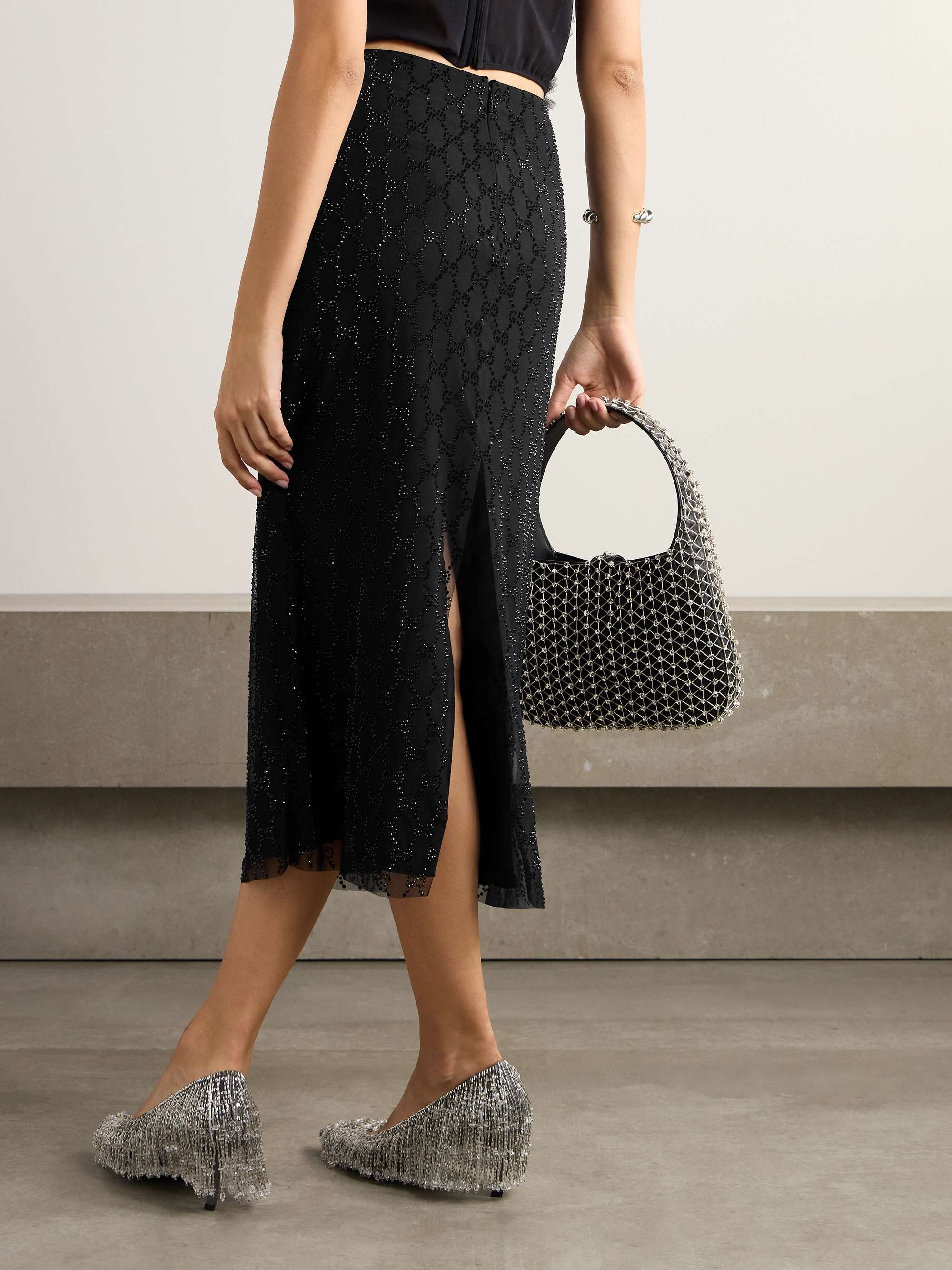 Crystal-embellished tulle midi skirt view