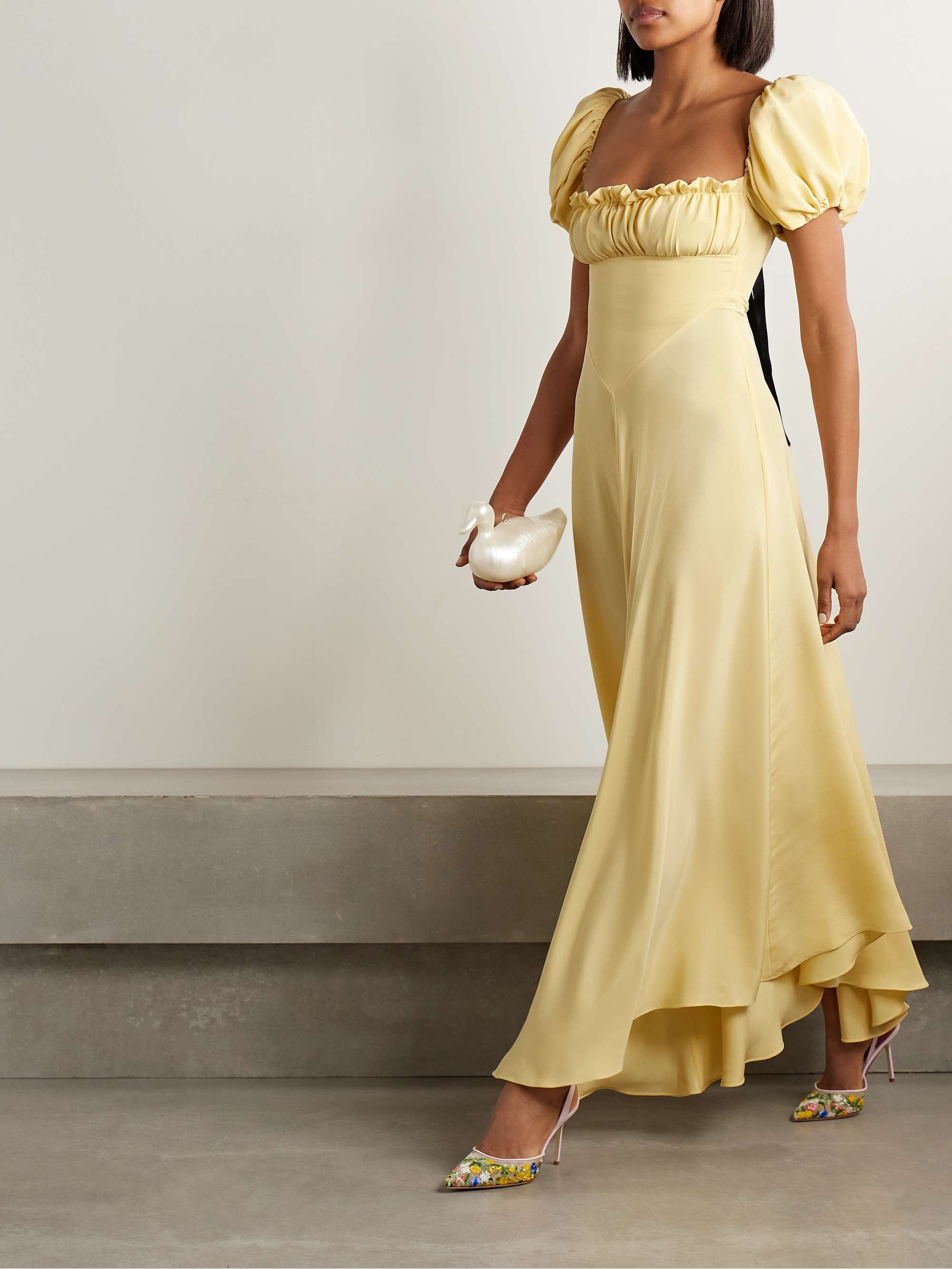 Bow-embellished satin-trimmed silk-crepe maxi dress view