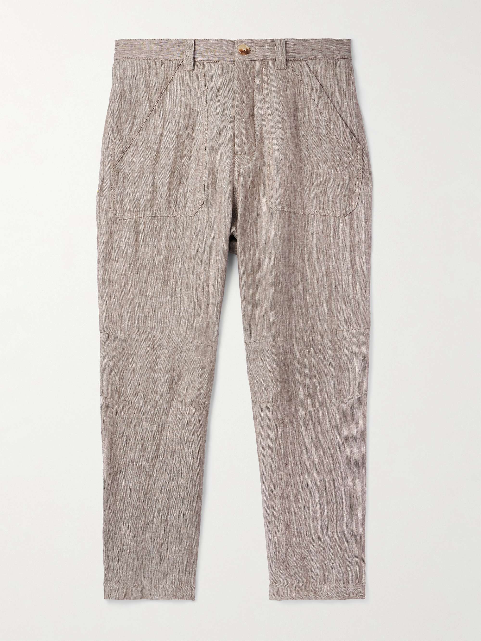 Straight-Leg Herringbone Linen Trousers hero visual