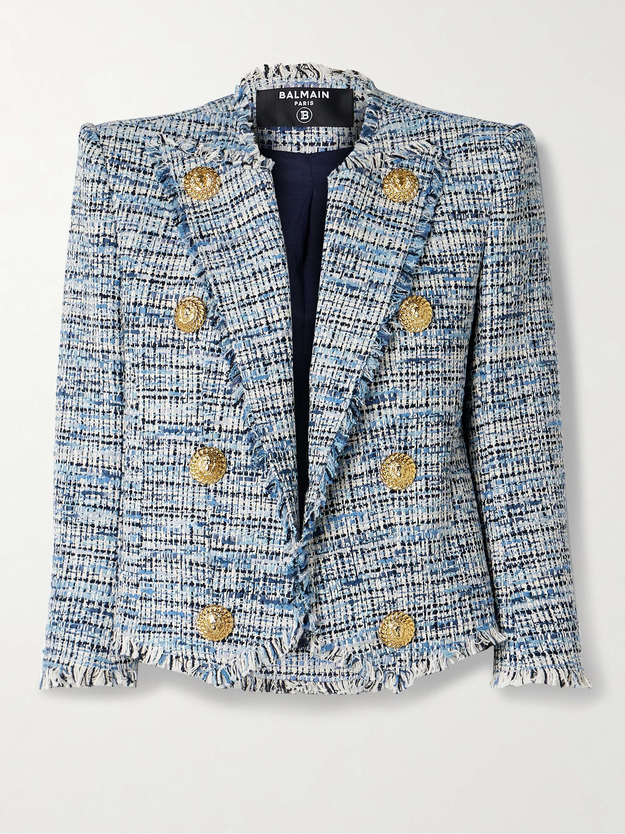 Spencer button-embellished frayed cotton-blend tweed blazer hero visual