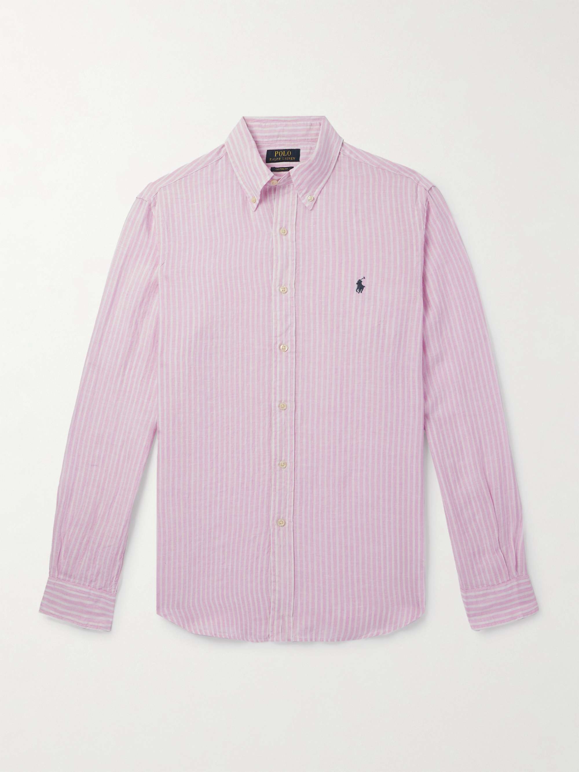 Button-Down Collar Logo-Embroidered Striped Linen Shirt hero visual