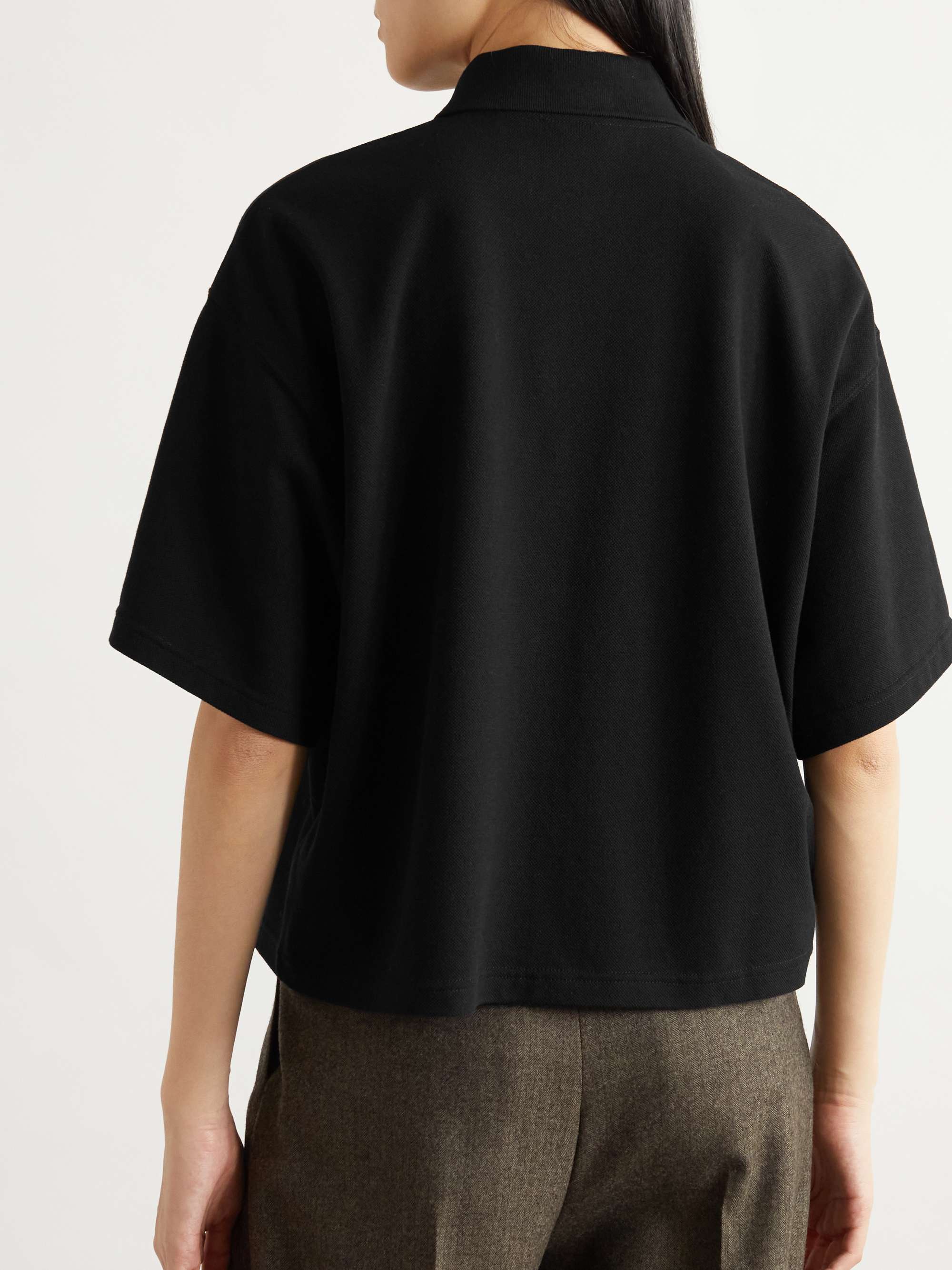 Oversized cotton-blend piqué polo top view