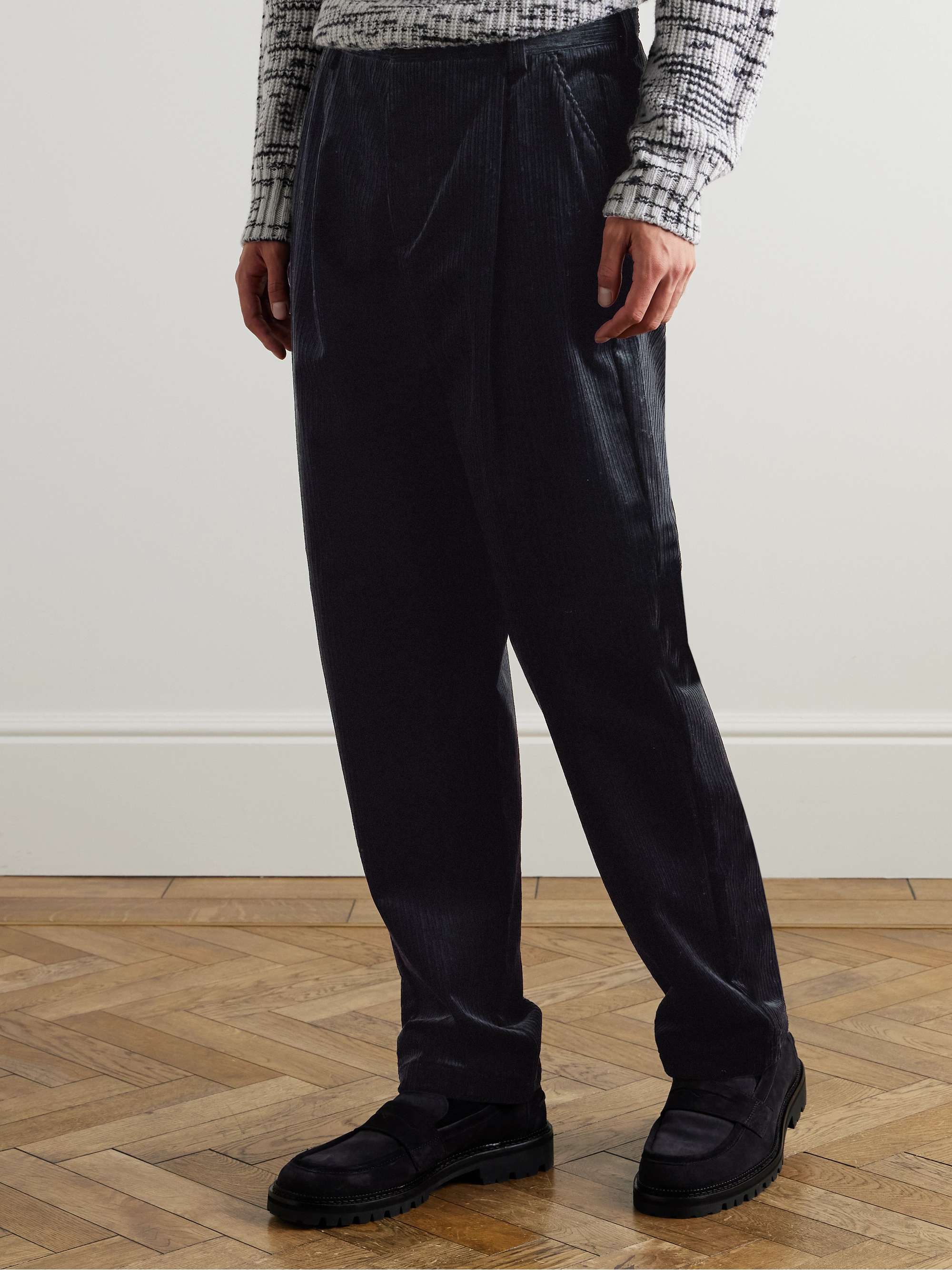 Morton Straight-Leg Pleated Cotton-Corduroy Trousers view
