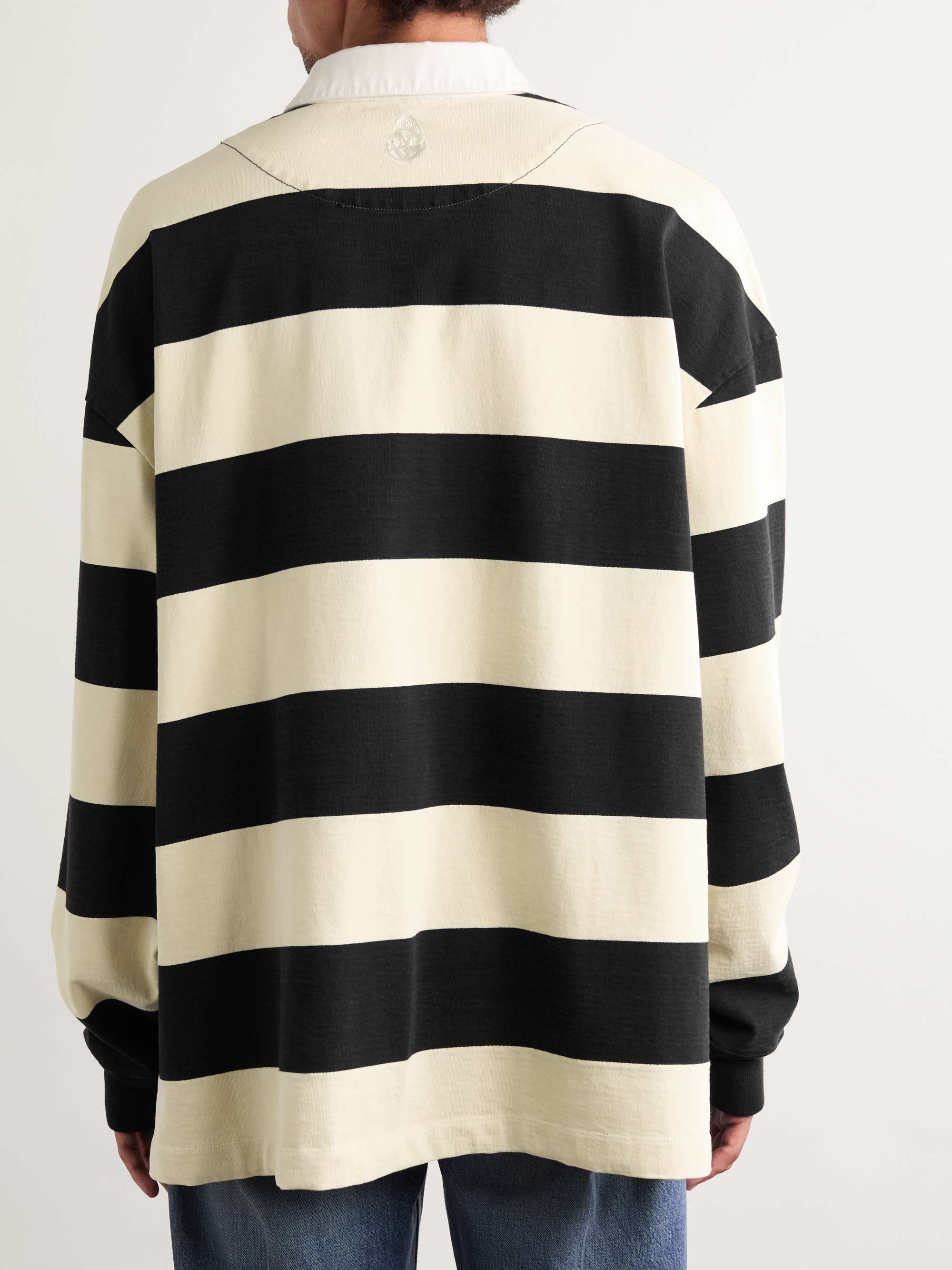 Oversized Logo-Embroidered Striped Cotton-Jersey Polo Shirt view