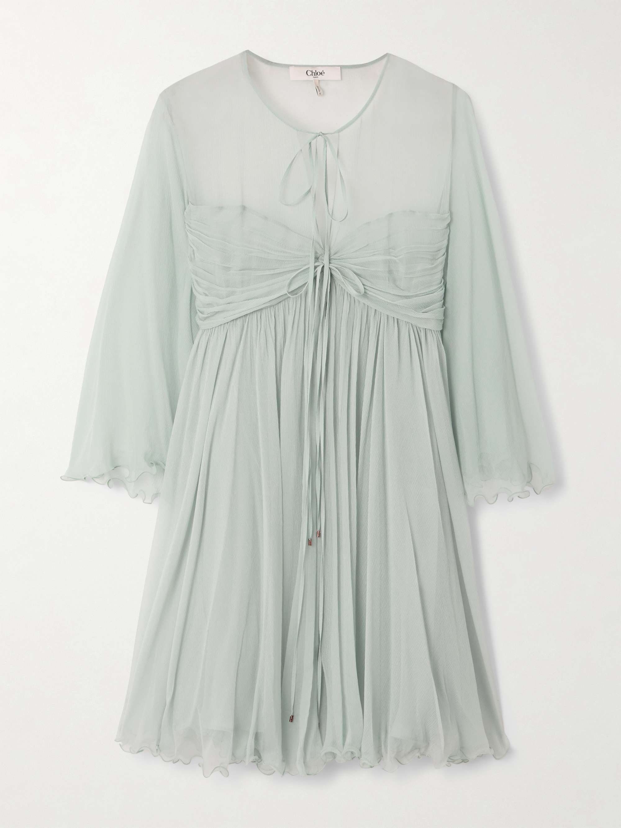 Tie-detailed plissé-silk mousseline mini dress hero visual