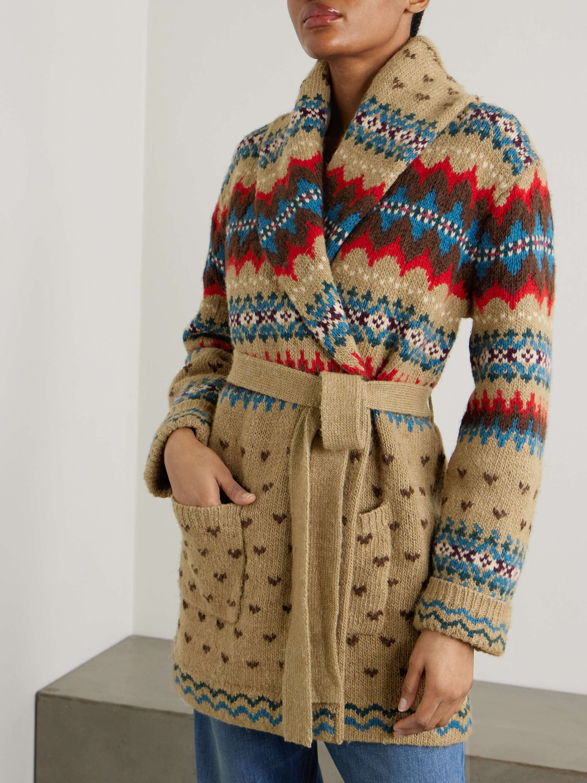 Belted intarsia wool, alpaca and linen-blend cardigan view