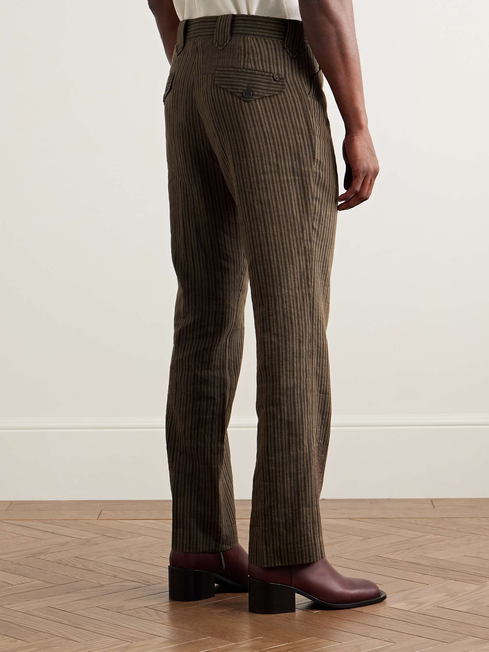 Robot March Straight-Leg Panelled Striped Linen-Blend Twill Trousers view