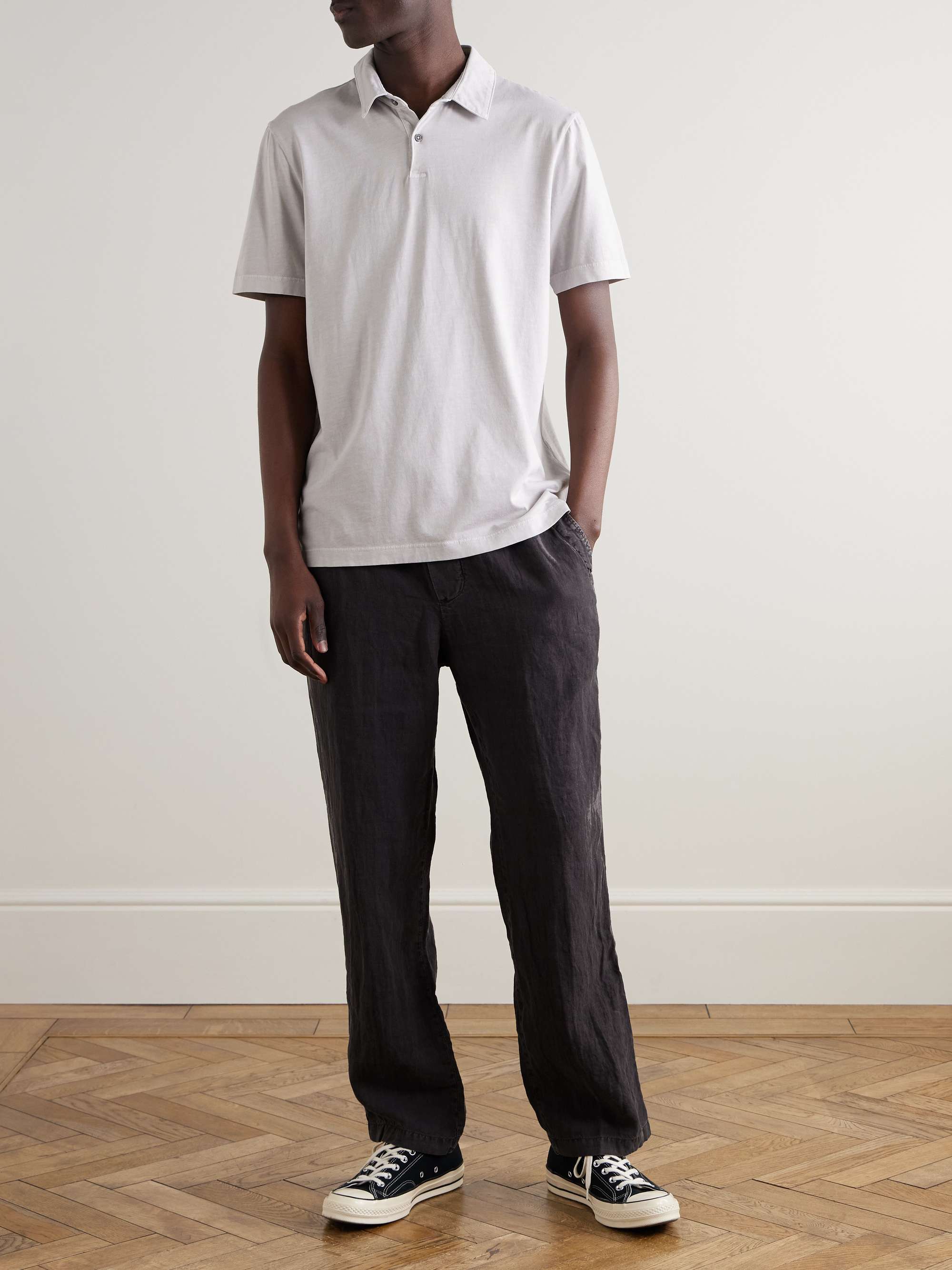 Straight-Leg Garment-Dyed Linen Drawstring Trousers view