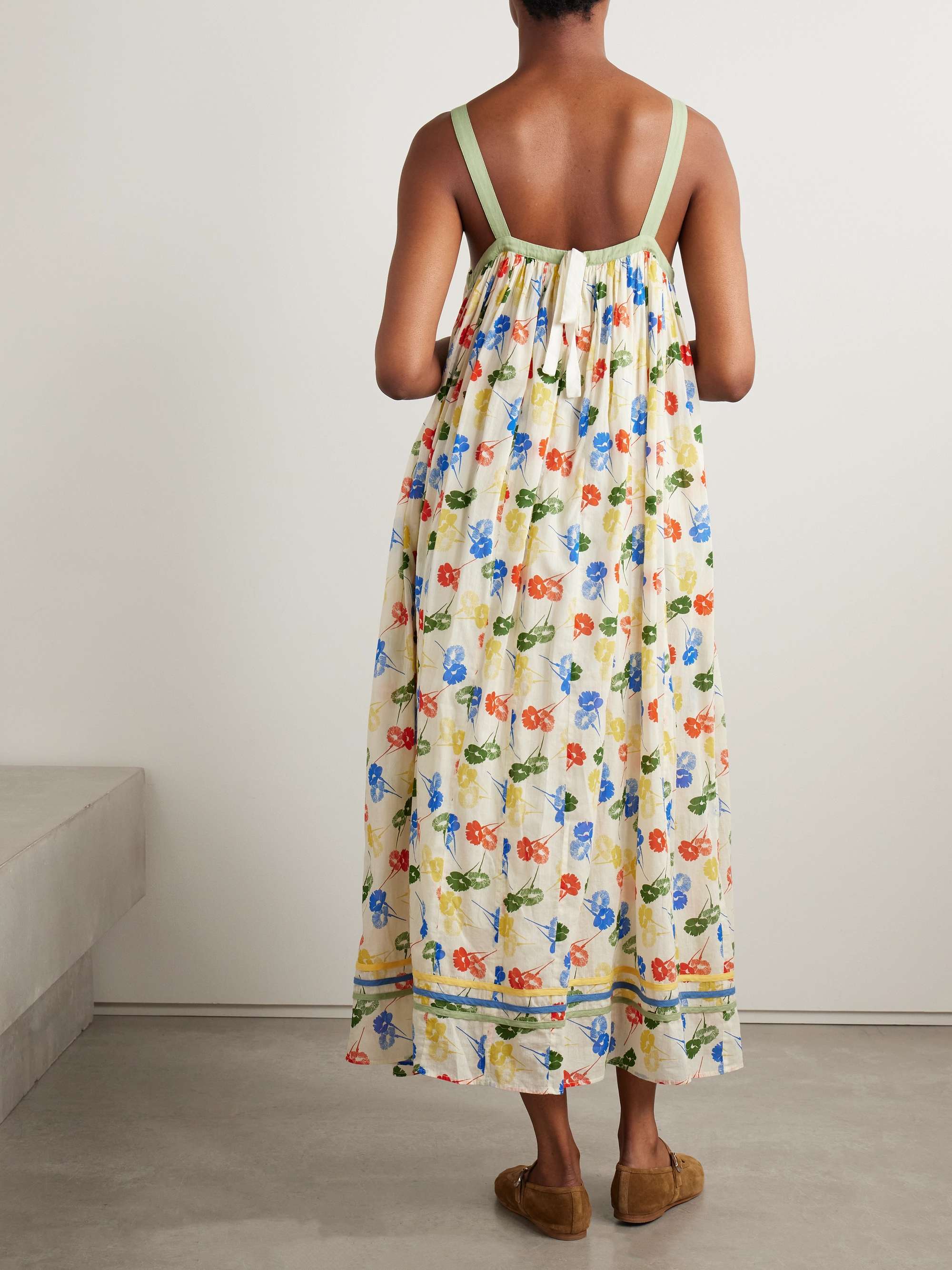 Gathered floral-print cotton-voile maxi dress view