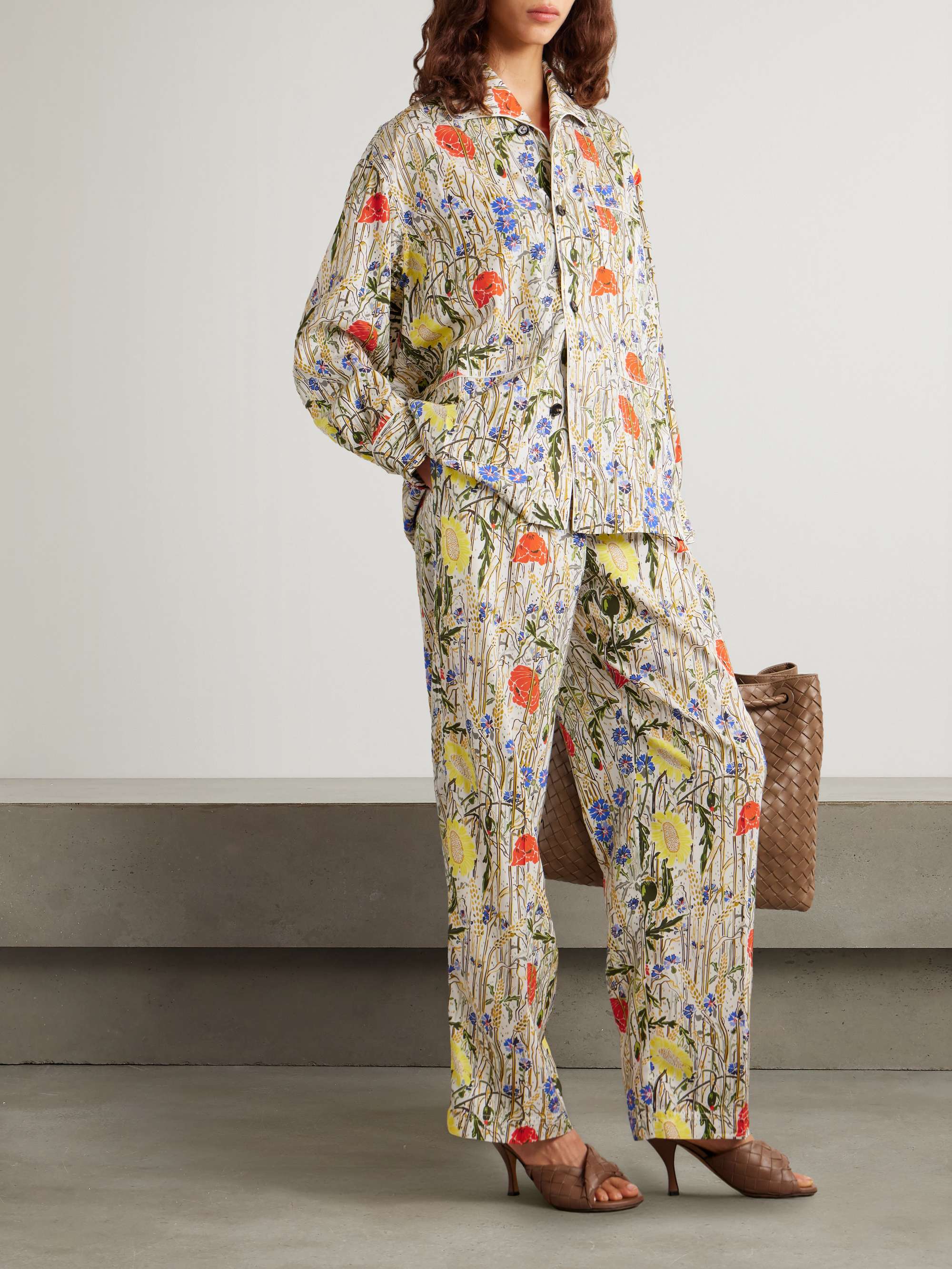 Floral-print satin-twill shirt and pants set view