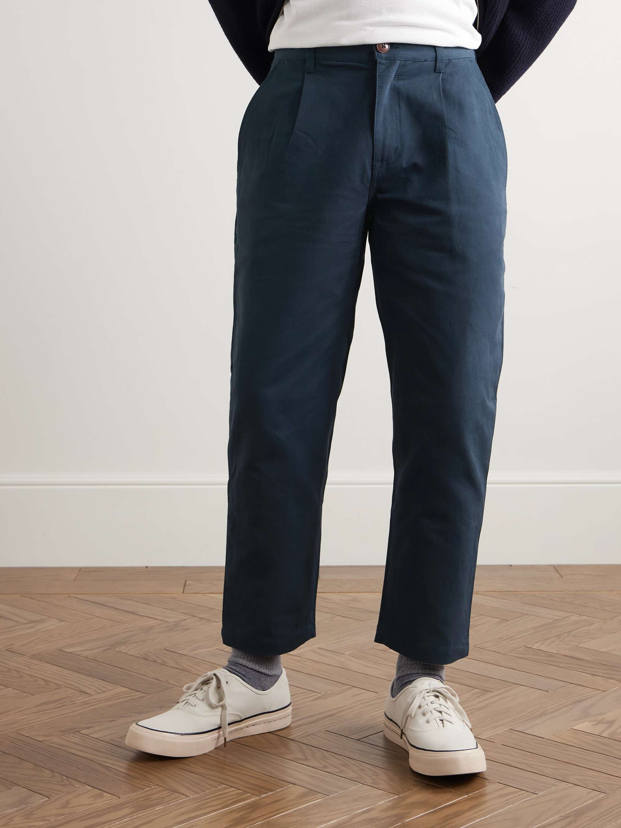 Haworth Tapered Cropped Pleated Cotton-Twill Trousers view