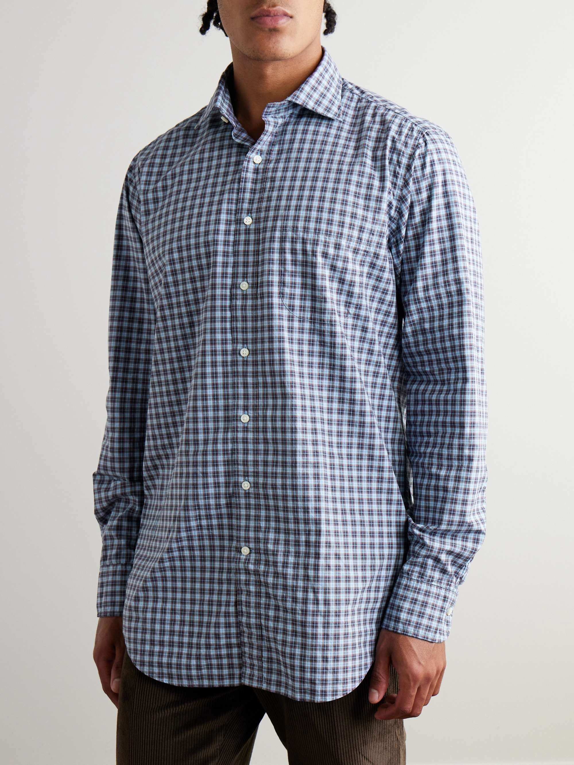 Slim-Fit Checked Cotton-Poplin Shirt view