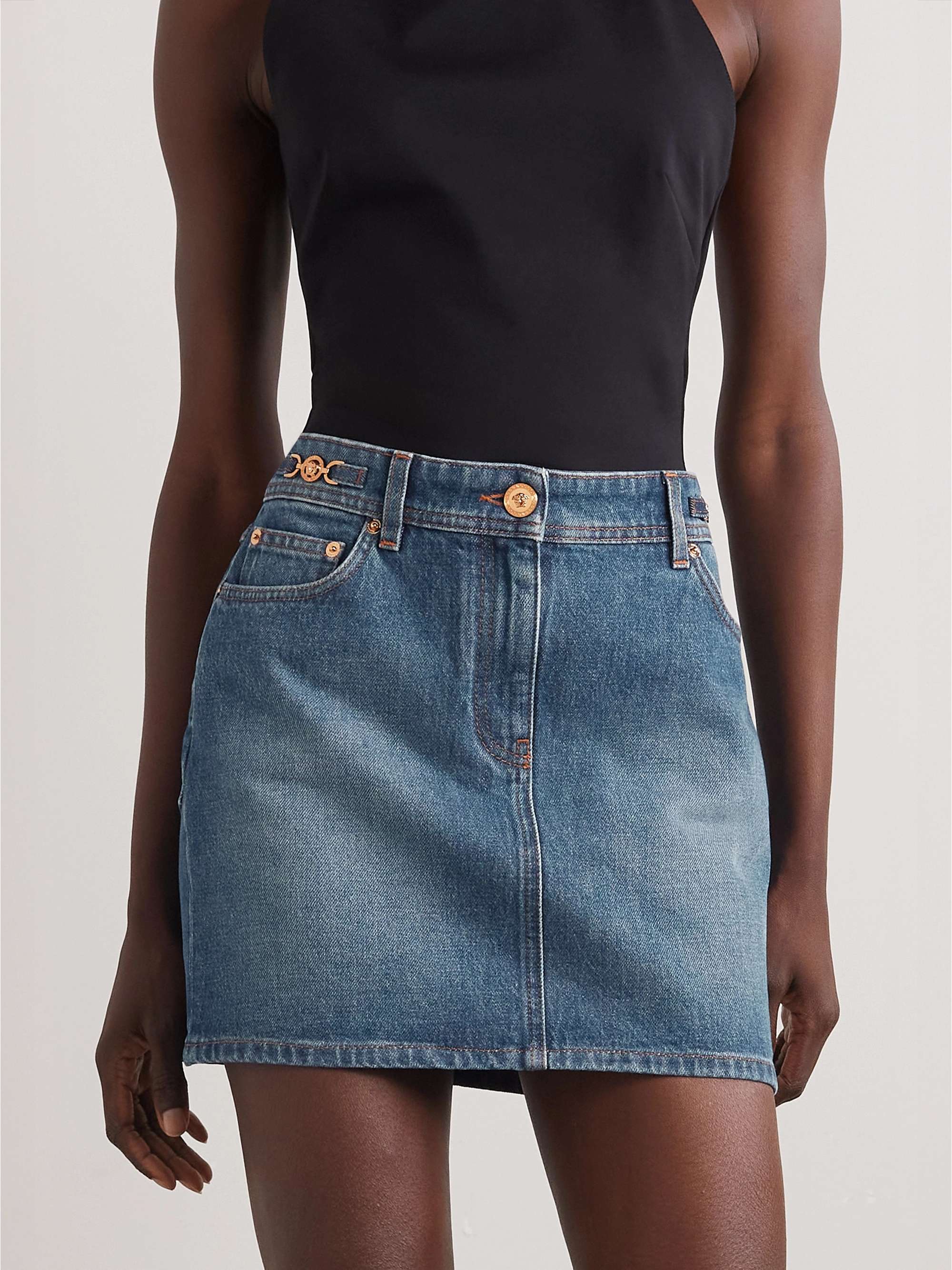 Icons embellished denim mini skirt view