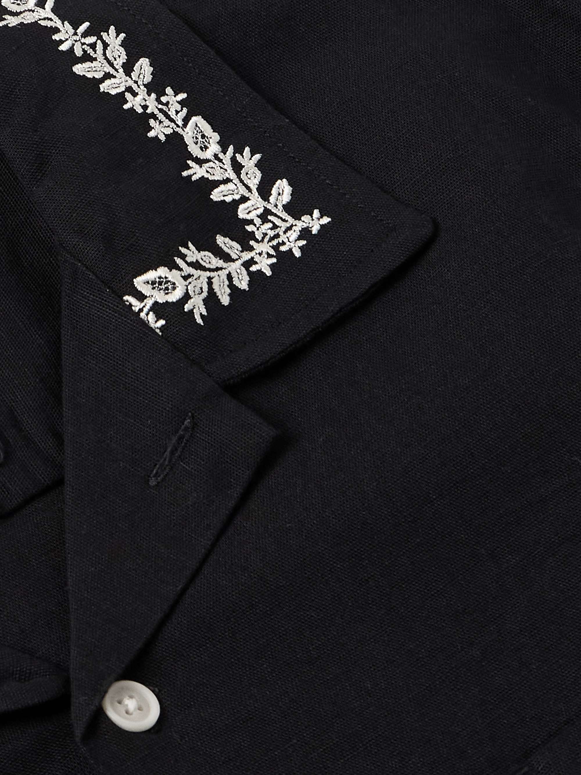 Convertible-Collar Embroidered Linen and Cotton-Blend Voile Shirt view